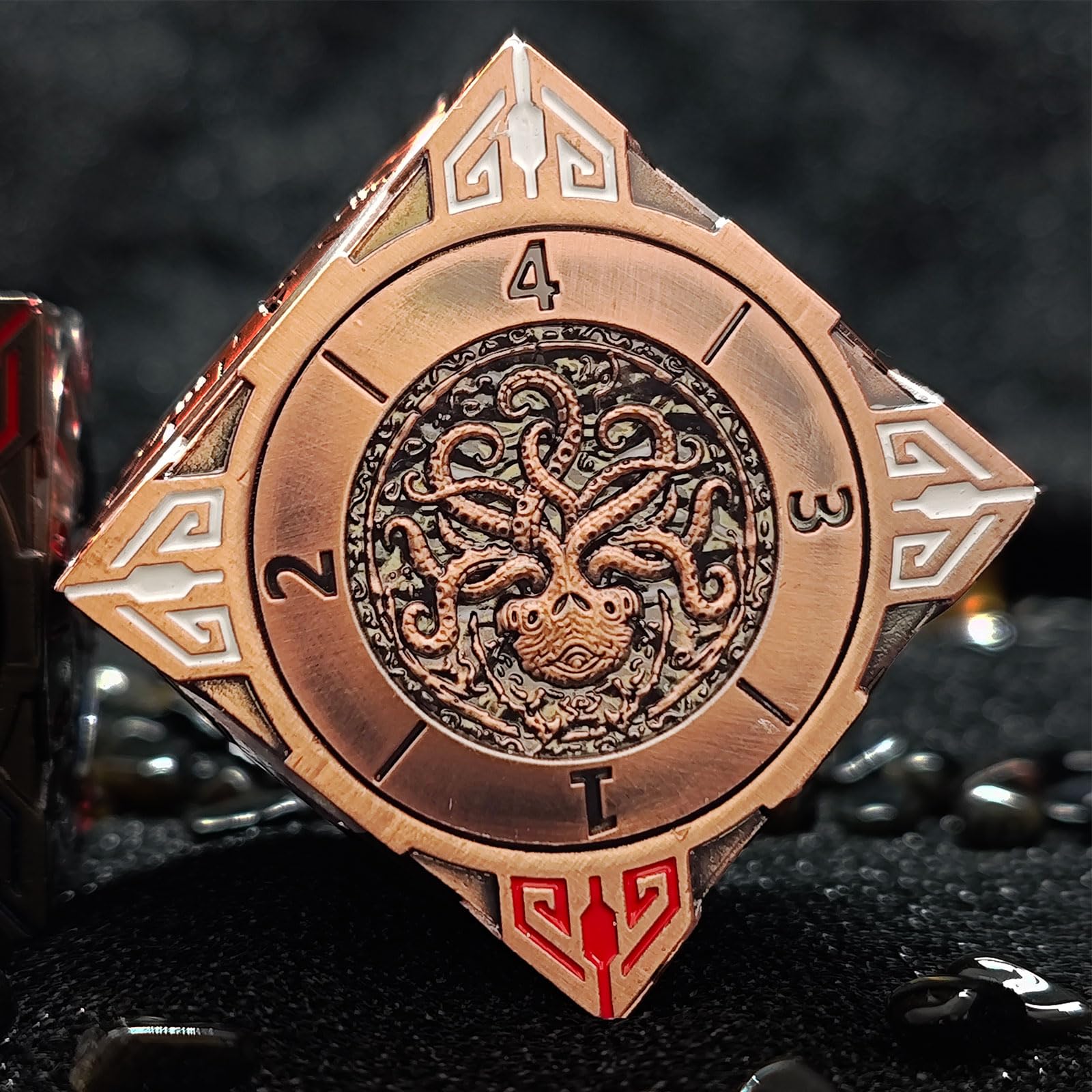 2026 Nouveaux dés toupie DND, Ensemble de dés métalliques 7 en 1 avec Relief 3D, dés polyédriques pour Jeux de rôle Donjons et Dragons, Accessoires D&D pour MJ et Joueurs (Copper)