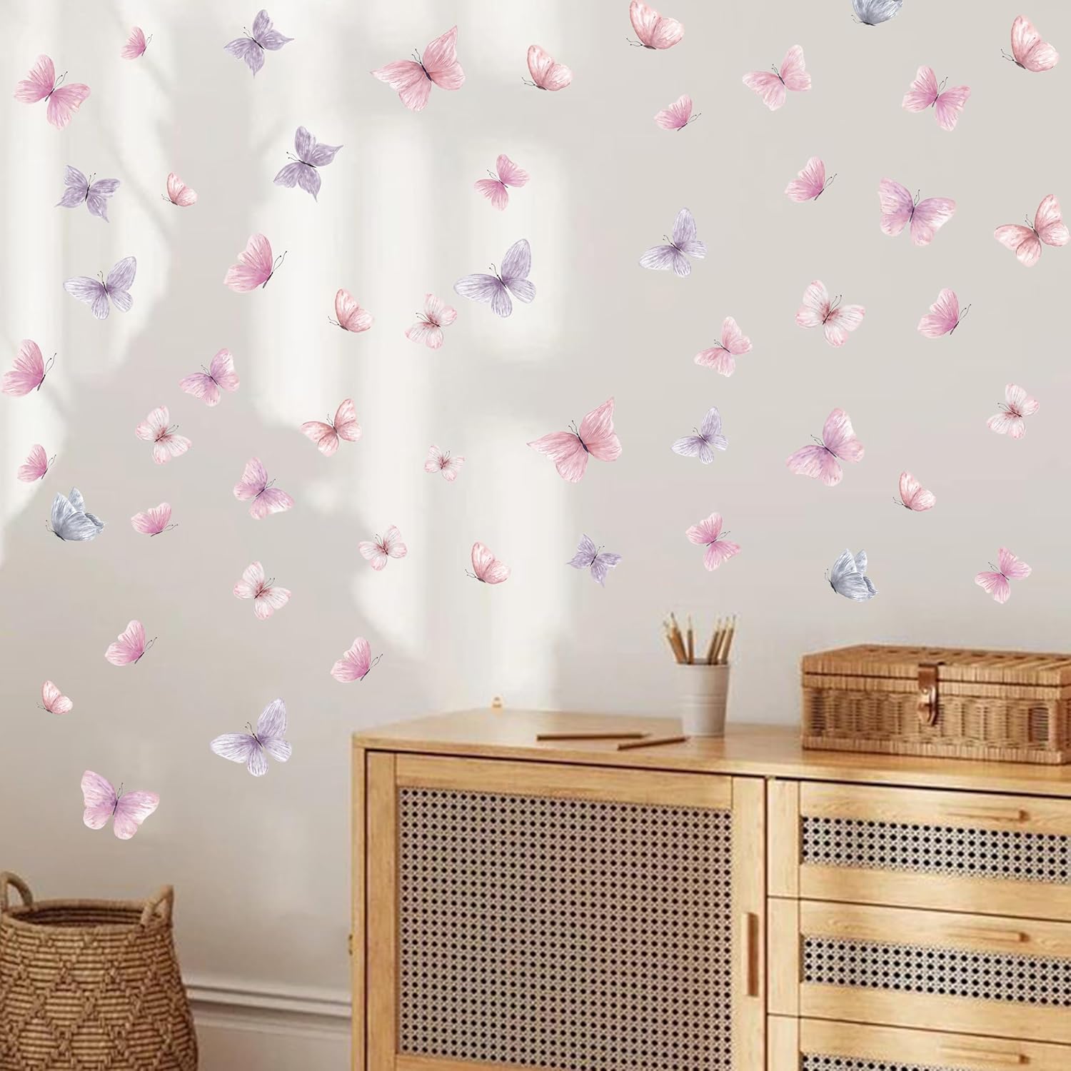 Butterfly Wall Decals - Pink and Purple Art Wall Decals Removable Peel and Stick for Kids Baby Nursery Living Room Bedroom Playroom Sofa TV Background Decorations (Butterfly Pink Purple Wall Stickers)