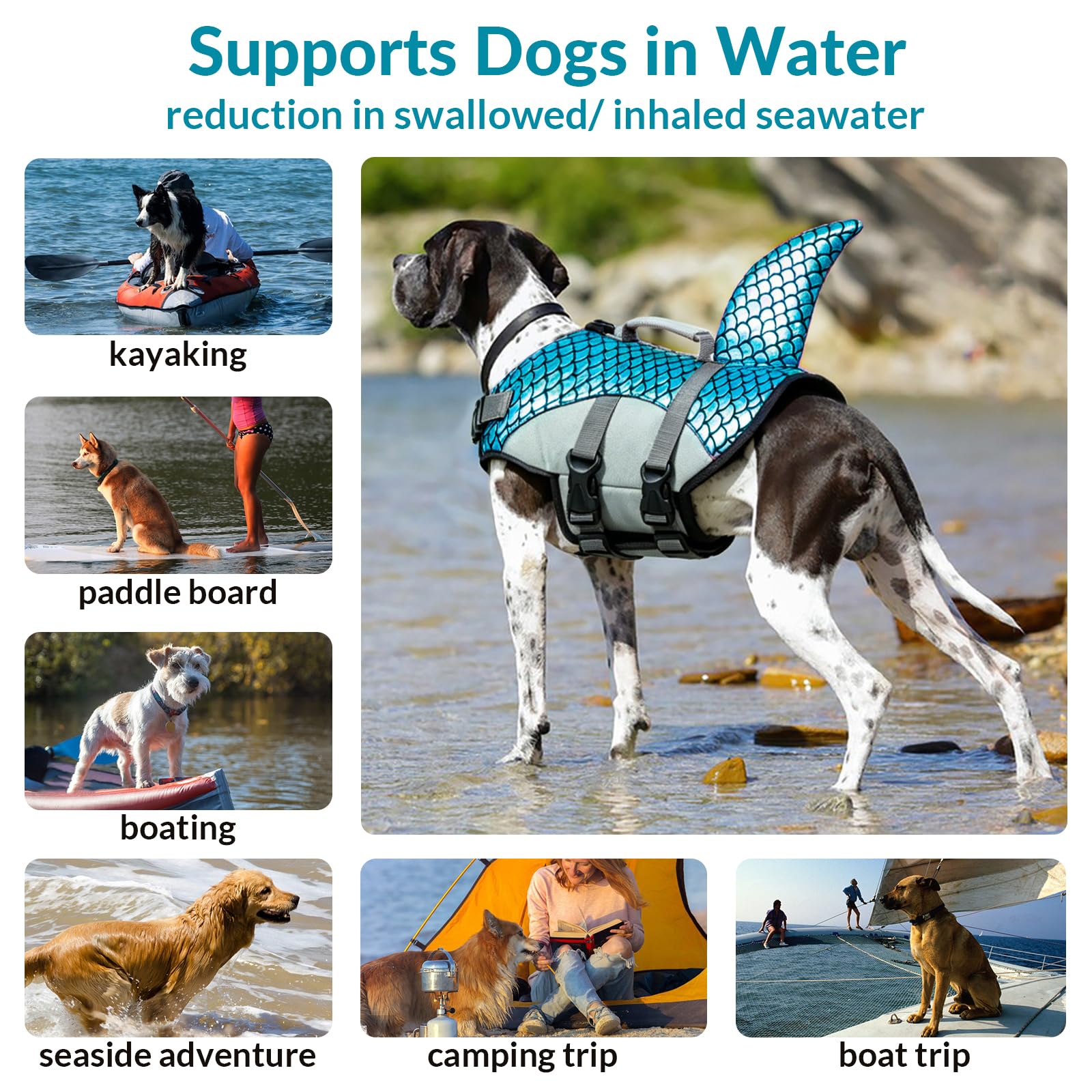 Schwimmweste Hunde Hai, Hundeweste Schwimmen Leicht Sicher Für Wassersport, Hundeschwimmweste Hunde Jacket Mit Griff, Sorgt Für Sicherheit Und Komfort Ihres Haustiers Beim Schwimmen(Blau, L)