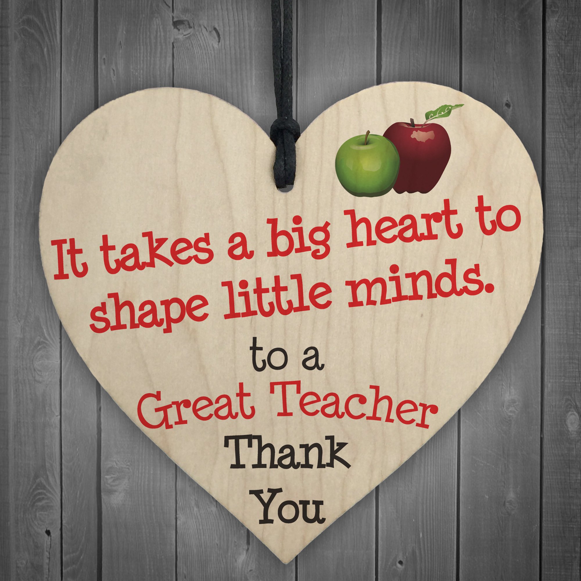 Red Ocean Great Teacher Big Heart Wooden Hanging Heart Thank You Gift Teachers Plaque Sign