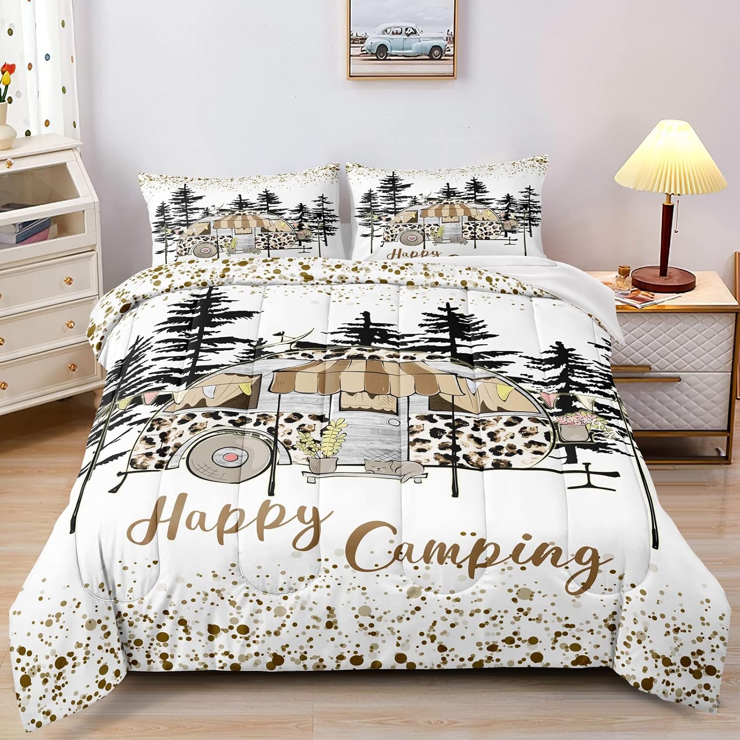 BDUCOK Happy Camping Bedding Sets for Boys Kids Girls