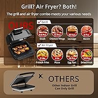 Vista 5 de Combo de parrilla/plancha para interiores con ventana de visión, parrilla eléctrica inteligente 7 en 1 sin humo con freidora de aire, hornear, asar