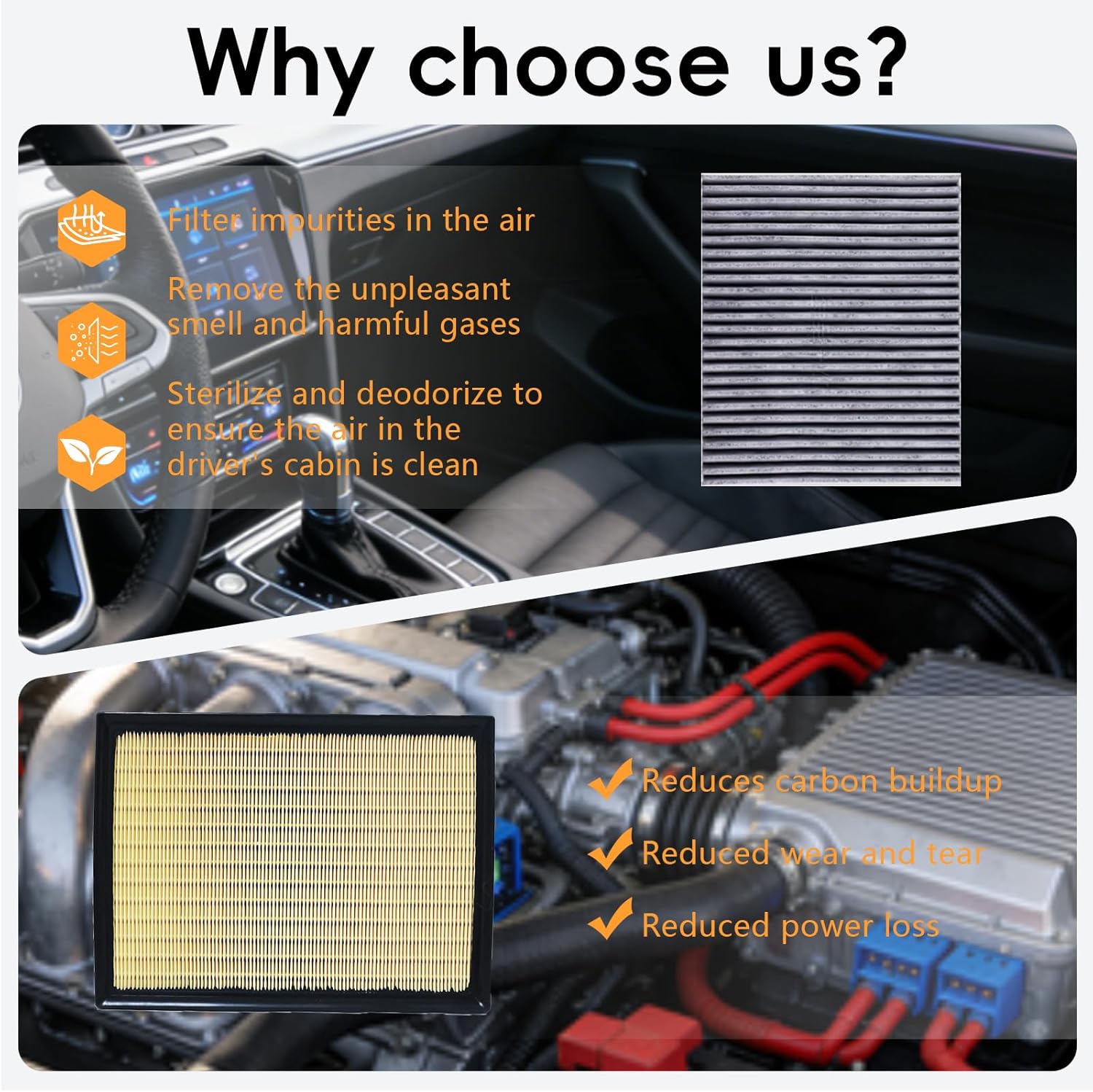 Engine & Cabin Air Filter Kit Set for 4Runner 4.0L (2010-2024), GX460 4.6L (2010-2023), Replace Part 17801-38050, CA10835, 87139-YZZ08, 8713930040