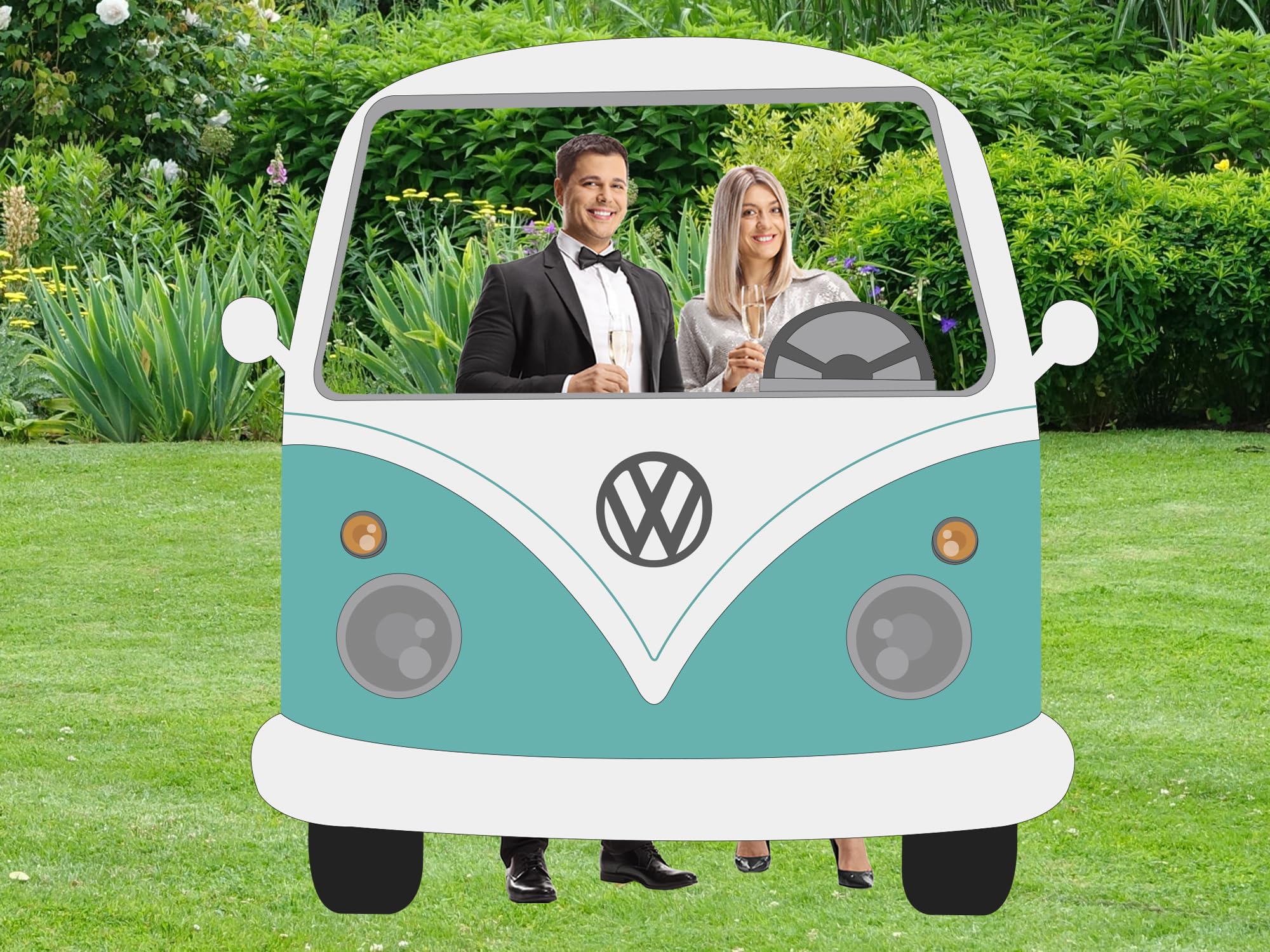 Oedim Photocall para Bodas en Cartón Furgoneta Hippie Verde Agua 156x150cm | Photocall Furgoneta Verde Agua | Photocall Económico y Original | Photocall Troquelado