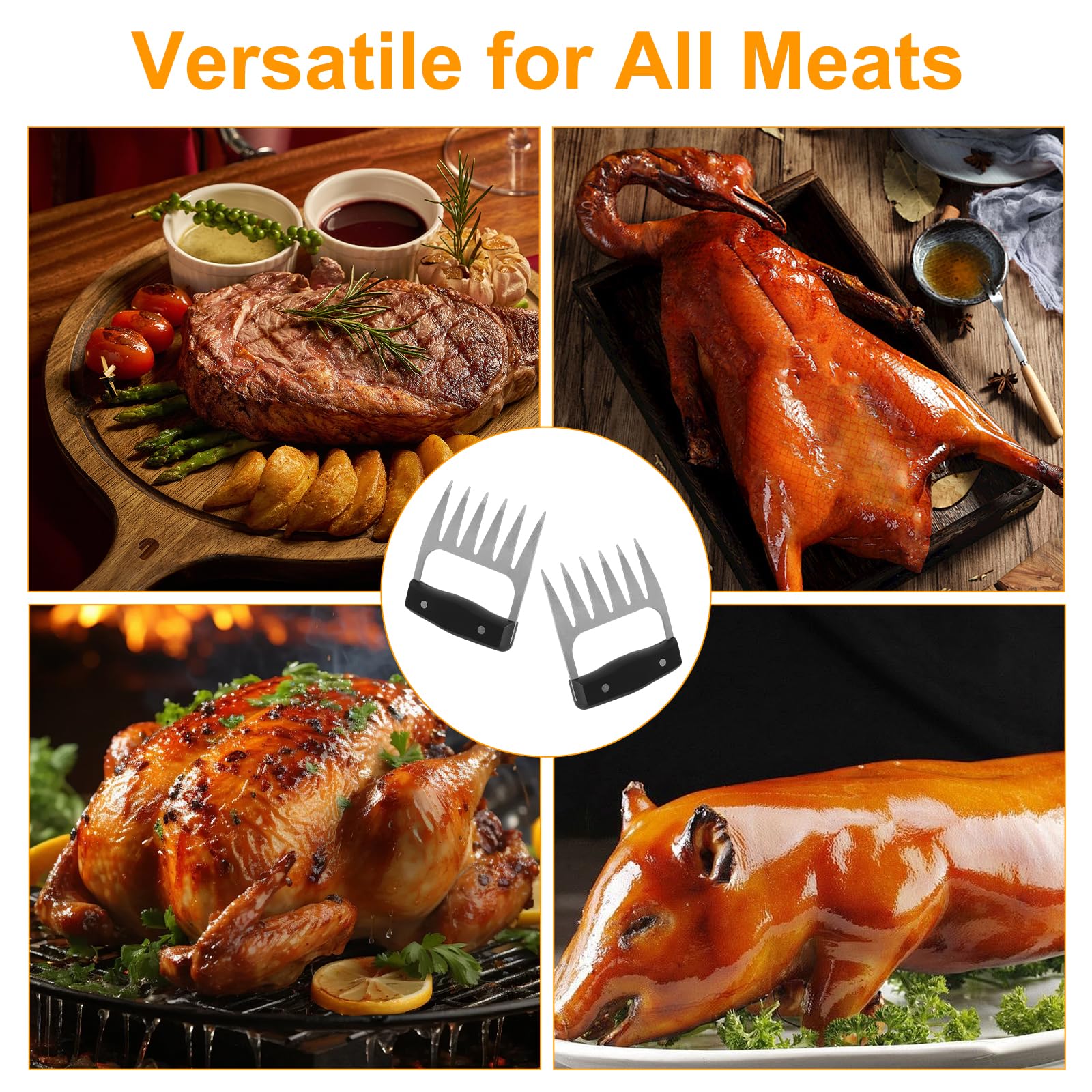 2 PCS Griffes D'ours pour Barbecue, Griffes pour Déchiqueter la Viande, Barbecue Cadeau Homme Femme Vaisselle de Barbecua en Acier Inoxydable Antirouille Très Appropriée pour Tirer du Porc