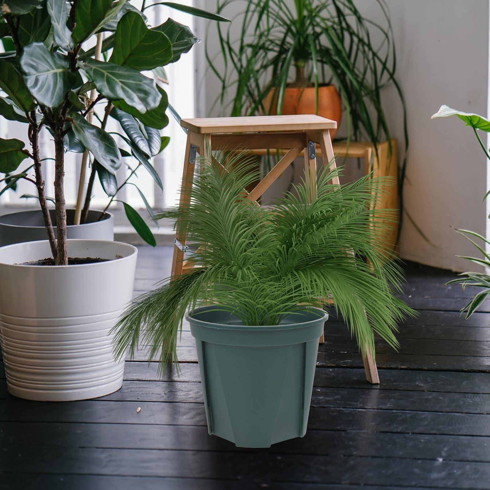 COLLBATH 5 Pièces Lot de Pots de Fleurs Plastique Vert Contrôle des Racines Modèle Jardinières Rondes Durables pour Balcon et Intérieur Pots pour Plantes et Jardinage