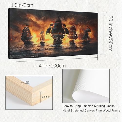 Miniatura 5 de Sorventina Pirate Ship Decorations Art Prints- Pirate Wall Art, Nautical Sailboat Canvas Art Painting for Man Cave, Bar, Conquistador Poster Large