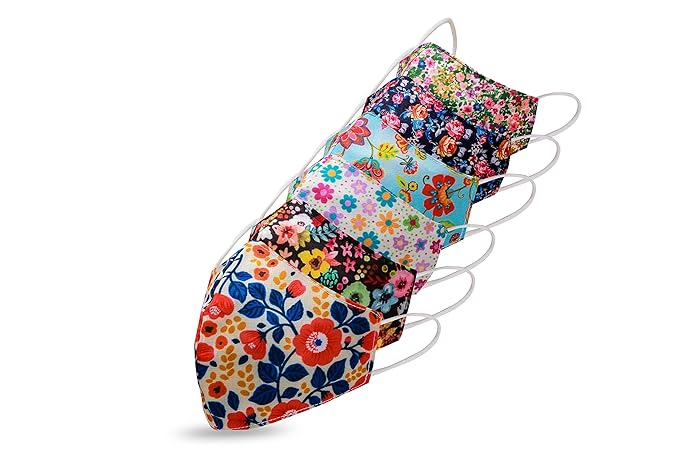 FLOREZZA Fashion Printed Cotton Cloth Face Mask - Adjustable Washable Reusable Cotton Masks for Adult - Fashion Mask - Anti Pollution Mask - Washable Reusable(PACK OF - 6)