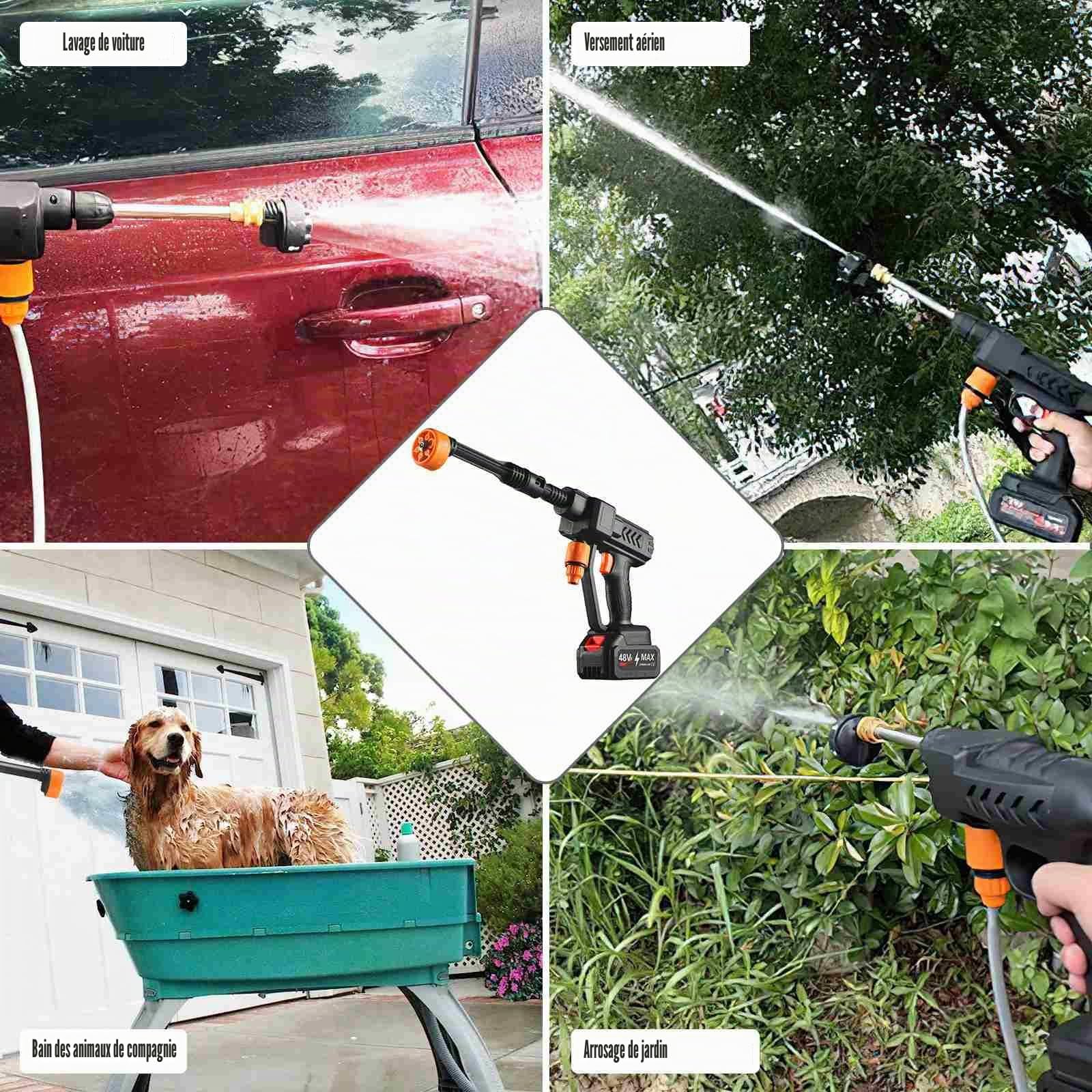 High Pressure Washer Nettoyeur Haute Pression sans Fil avec 1 Batteries, Nettoyeur Haute Pression sur Batterie Buse Rotative 6 en 1 et 180 °,Tuyau De 5 M, pour Nettoyer Les Voitures, Sols (A)