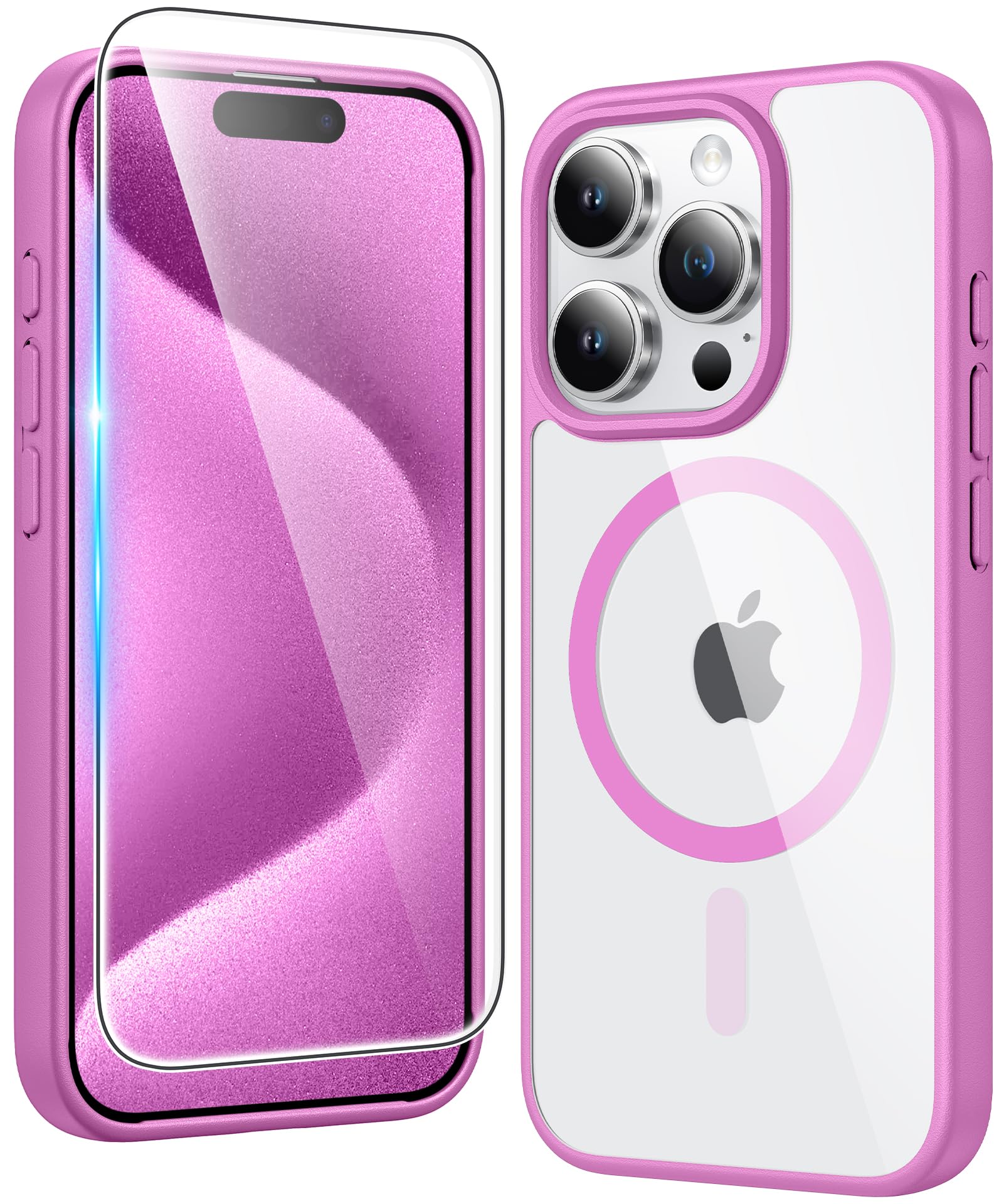 FNTCASE for iPhone 15 Pro-Max Case Compatible with Magsafe Clear Phonecase | Screen Protector, Military Grade Drop Protection, Slim Magnetic Phone Cases, Shockproof Bumper, Transparent Cell Cover