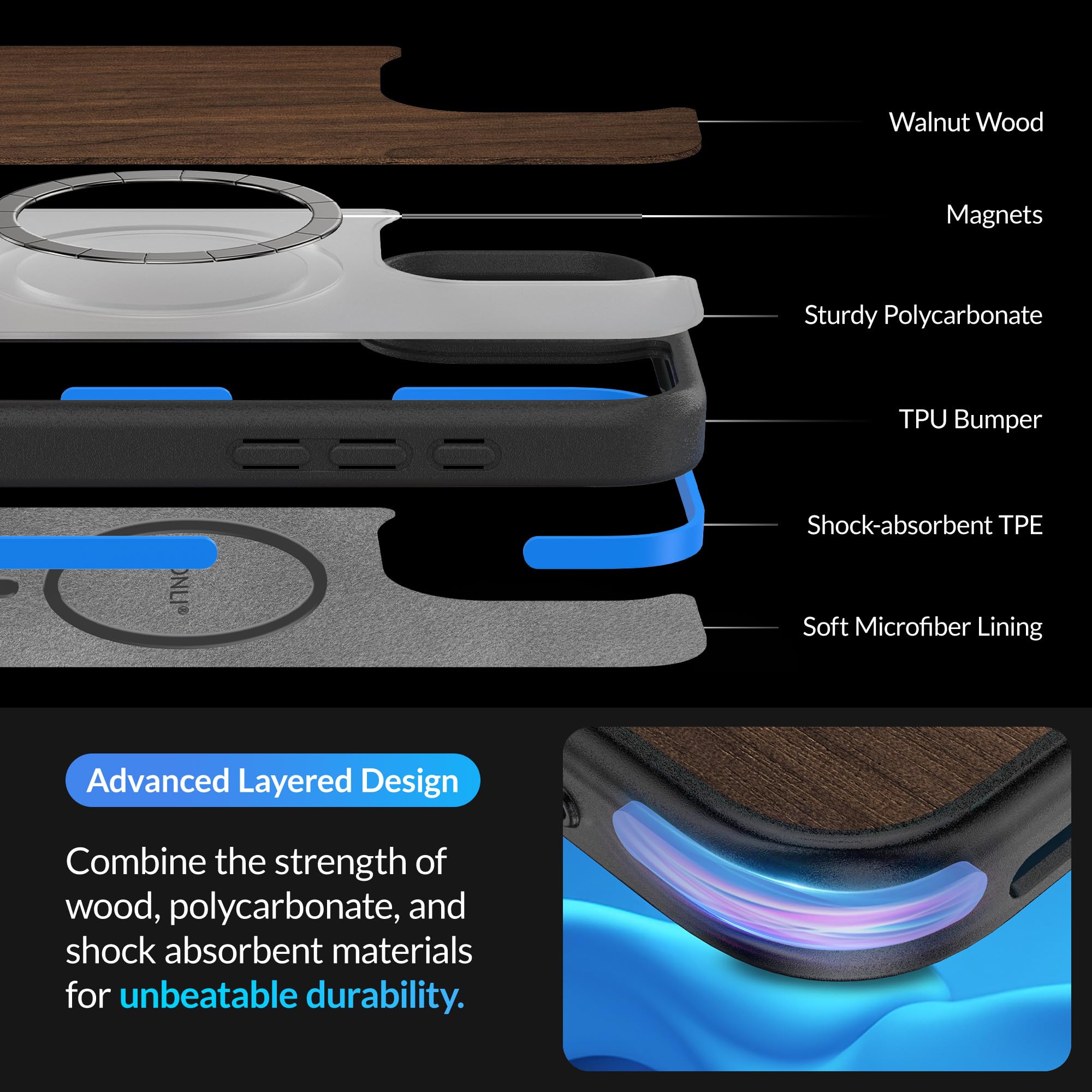LONLI 2.0, for iPhone 16 Pro Max Case, The Toughest Wood Magnetic Protective Phone Cover - Image 4