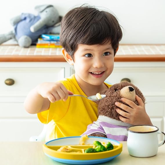 Omie Easy Scoop Toddler Plates, 3 Plates + 2 Dividers, Blue