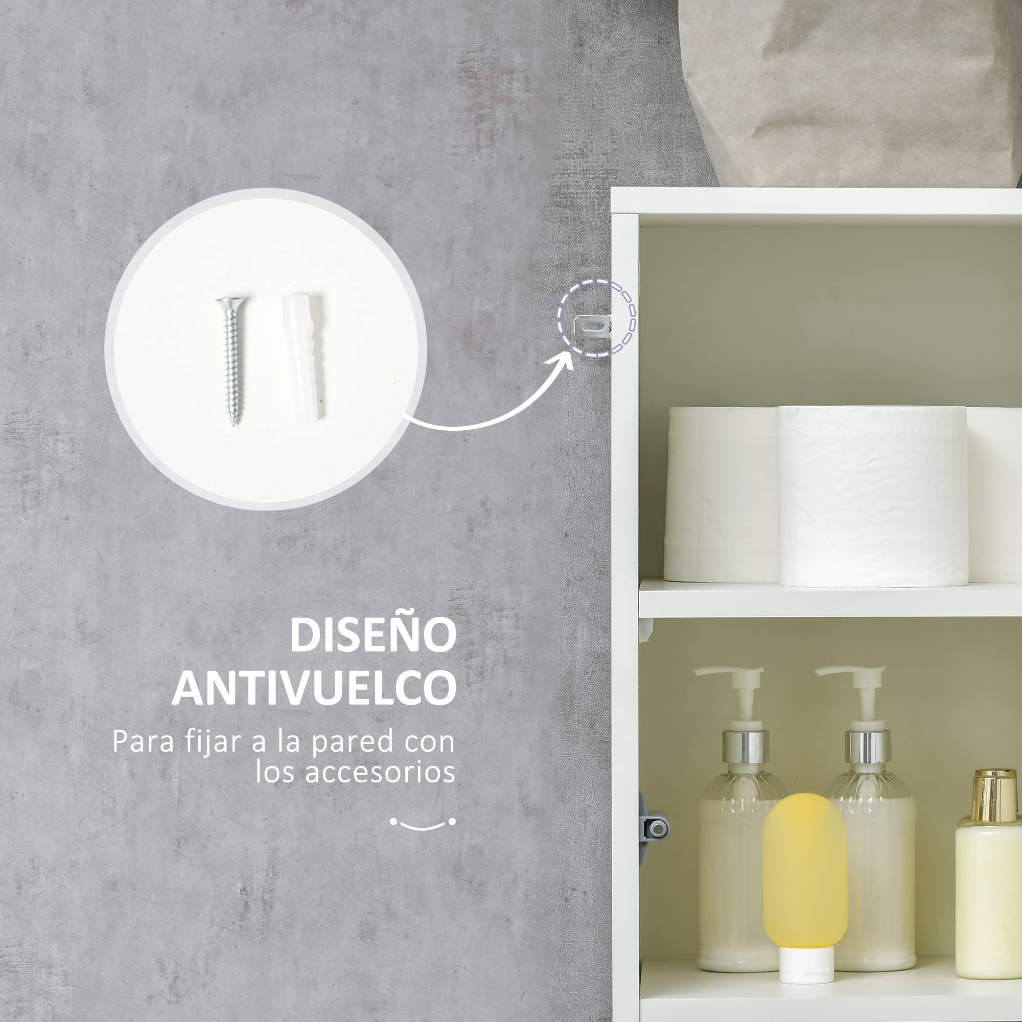 kleankin Armario Alto de Baño 1 Cajón Moderno 30x28x170 cm Blanco Brillo | 5 Estantes Abiertos, Columna Auxiliar de Baño,para Salón Aseo Dormitorio