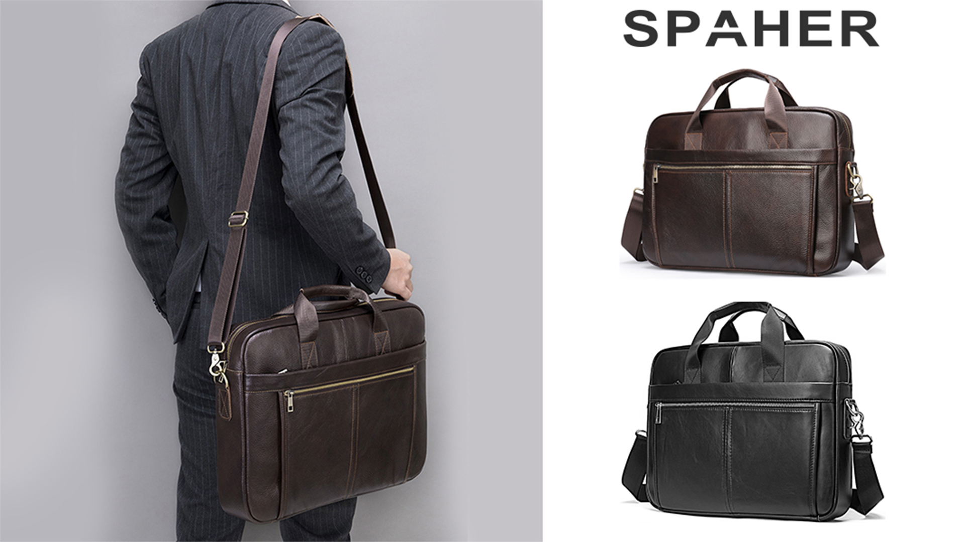 SPAHER Aktentasche Herren 15.6 Zoll | Business Laptoptasche Aus PU-Leder | Wasserabweisend & Vielseitig