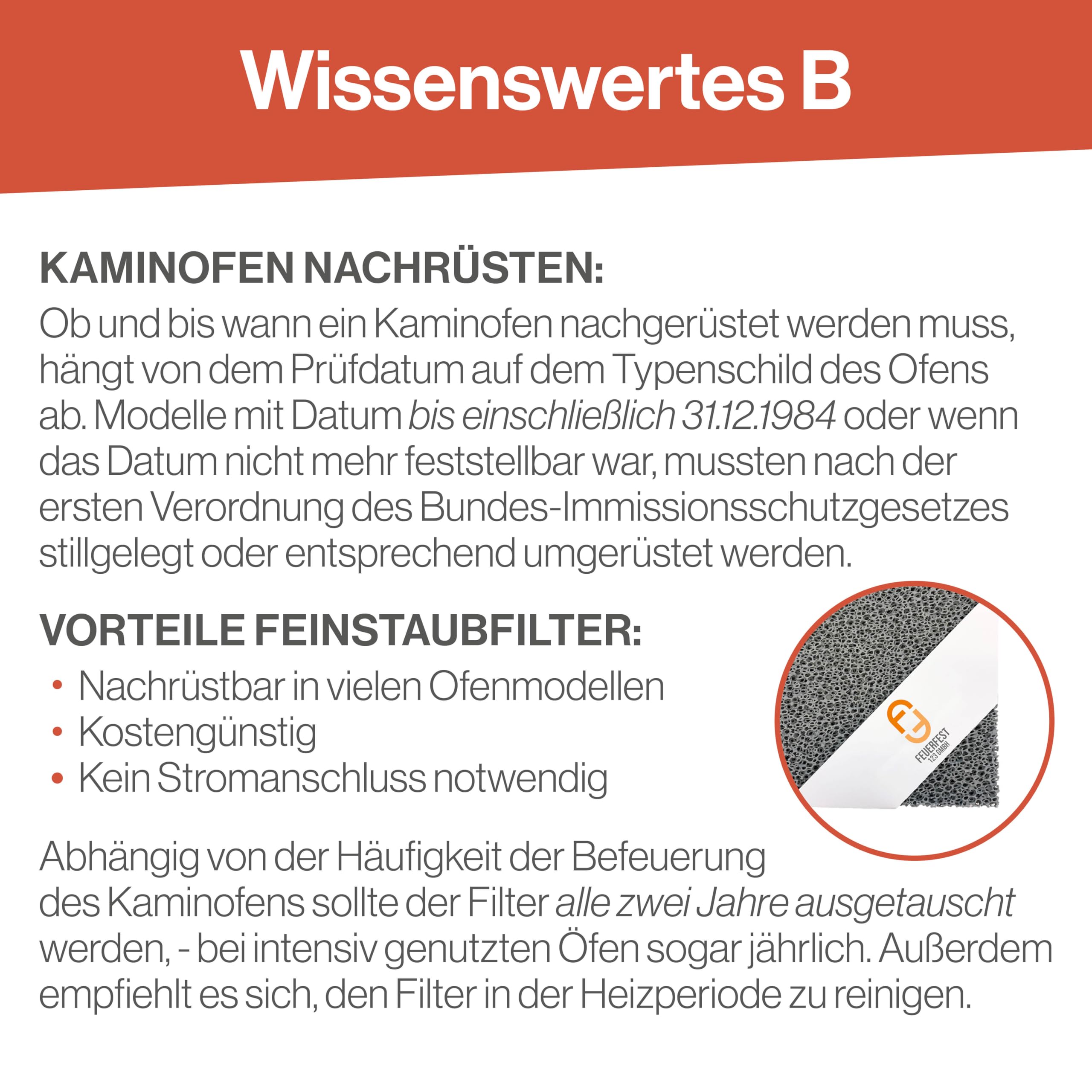 Feuerfest 123 - Feinstaubfilter Kaminofen 200x200x22 mm, Kompatibel mit Hark, Feinstaub Rußfilter zum nachrüsten Kamine & Öfen, hitzebeständig bis 1.650 °C
