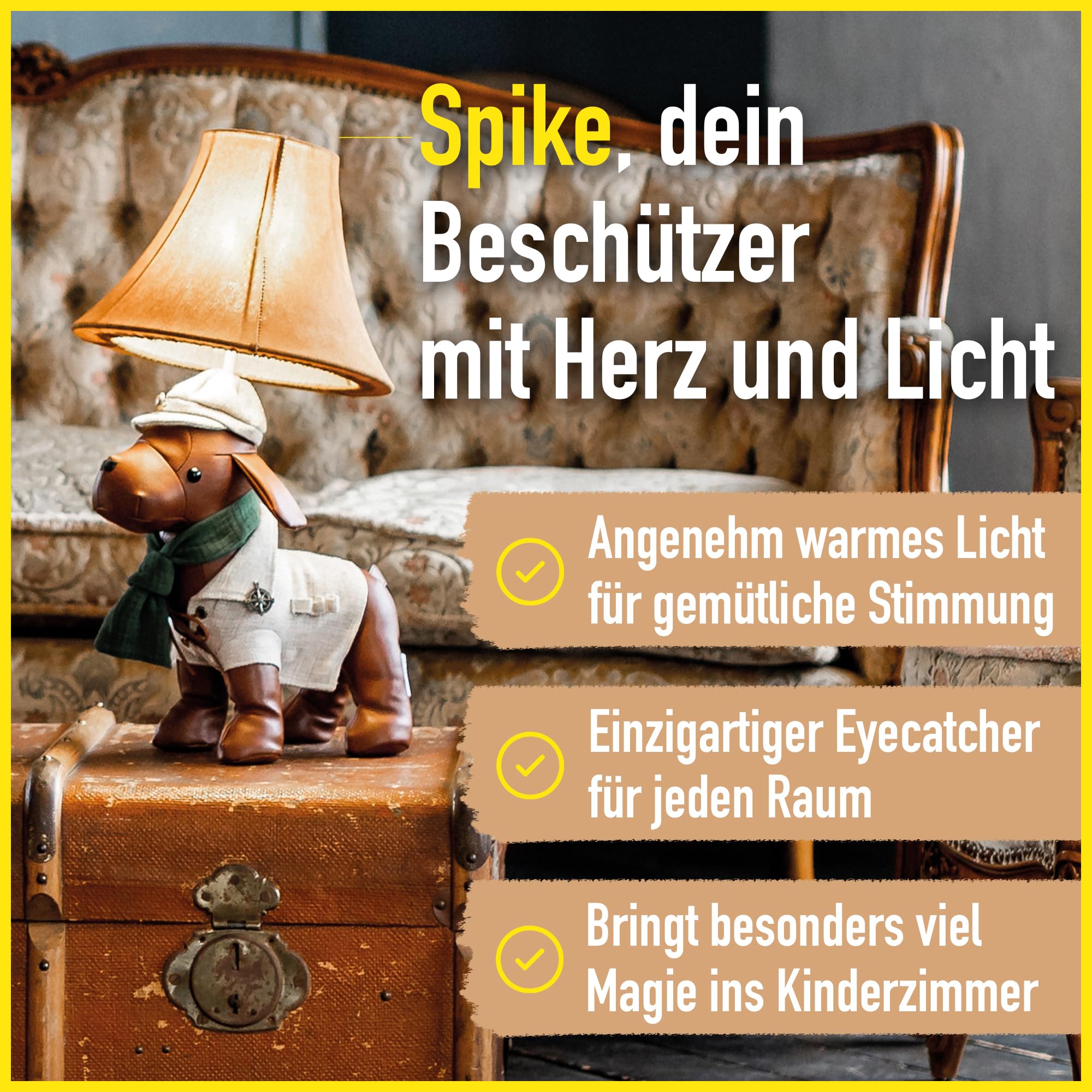 Spike LED-Tischleuchte 48 cm veganes Leder Handarbeit Tischlampe