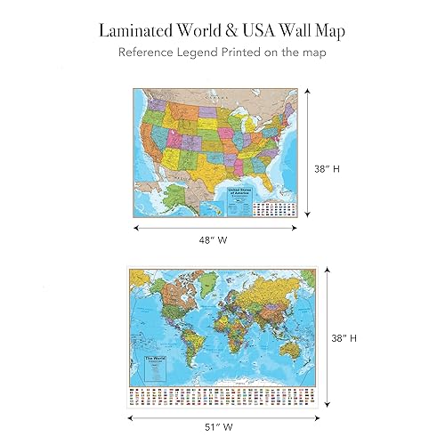 Miniatura 3 de Waypoint Geographic Blue Ocean Series World and USA - Póster de mapa de pared laminado, arte de pared educativo para el hogar u oficina, regalos