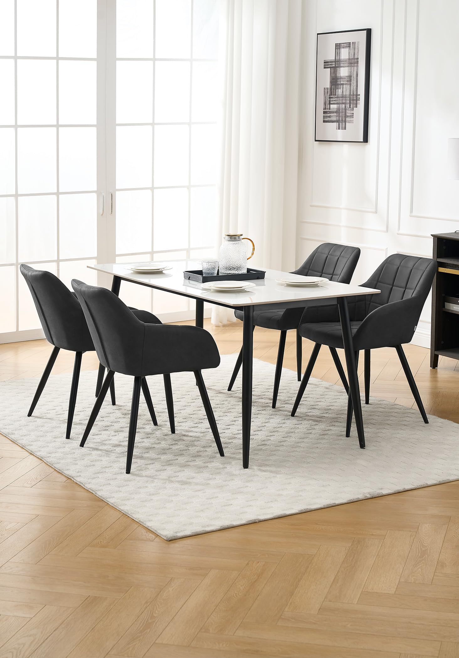 WOLTU Sillas de Comedor,Tela, Antracita | Nordicas Estilo Vintage,Tapizada con Reposabrazos, Estructura de Metal