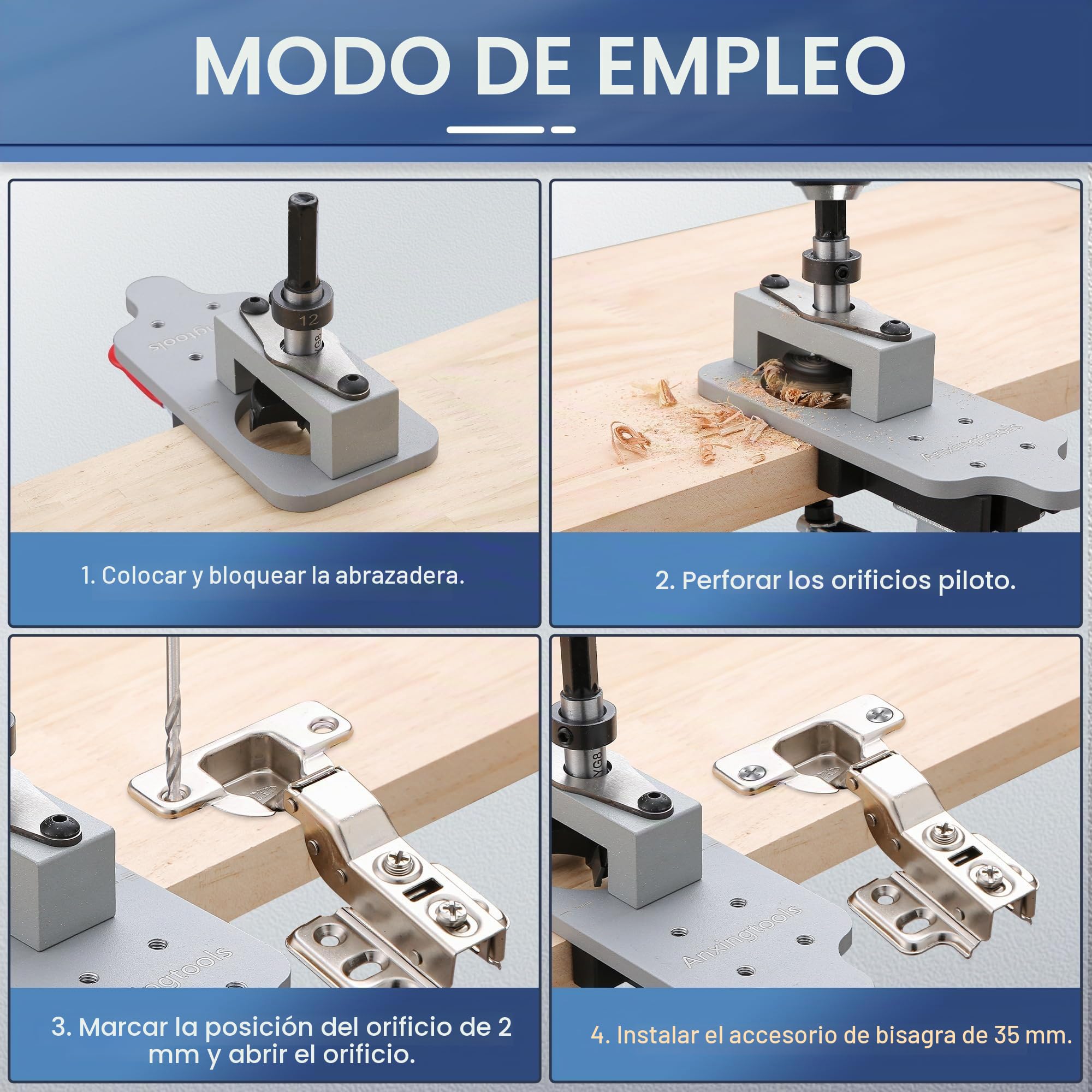 Plantilla de bisagra oculta de metal de 35 mm con abrazadera rápida, localizador de guía de agujeros de perforación de precisión, herramienta de carpintería duradera para instalación de bisagras de