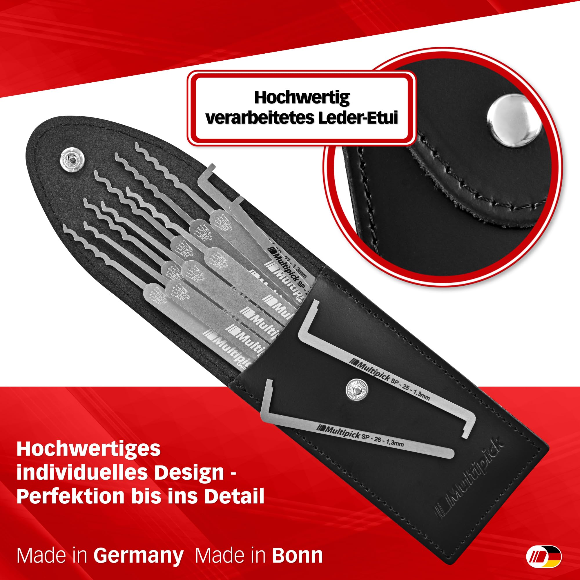 MULTIPICK ELITE 12 Lockpicking Set [12 Teile | 0,6 mm] Lockpick Tool, Schlösser knacken - Lock Picks inkl. Spanner - Schloss picking - Profi Dietrich Set - Profi Lockpicking Kit - Pick