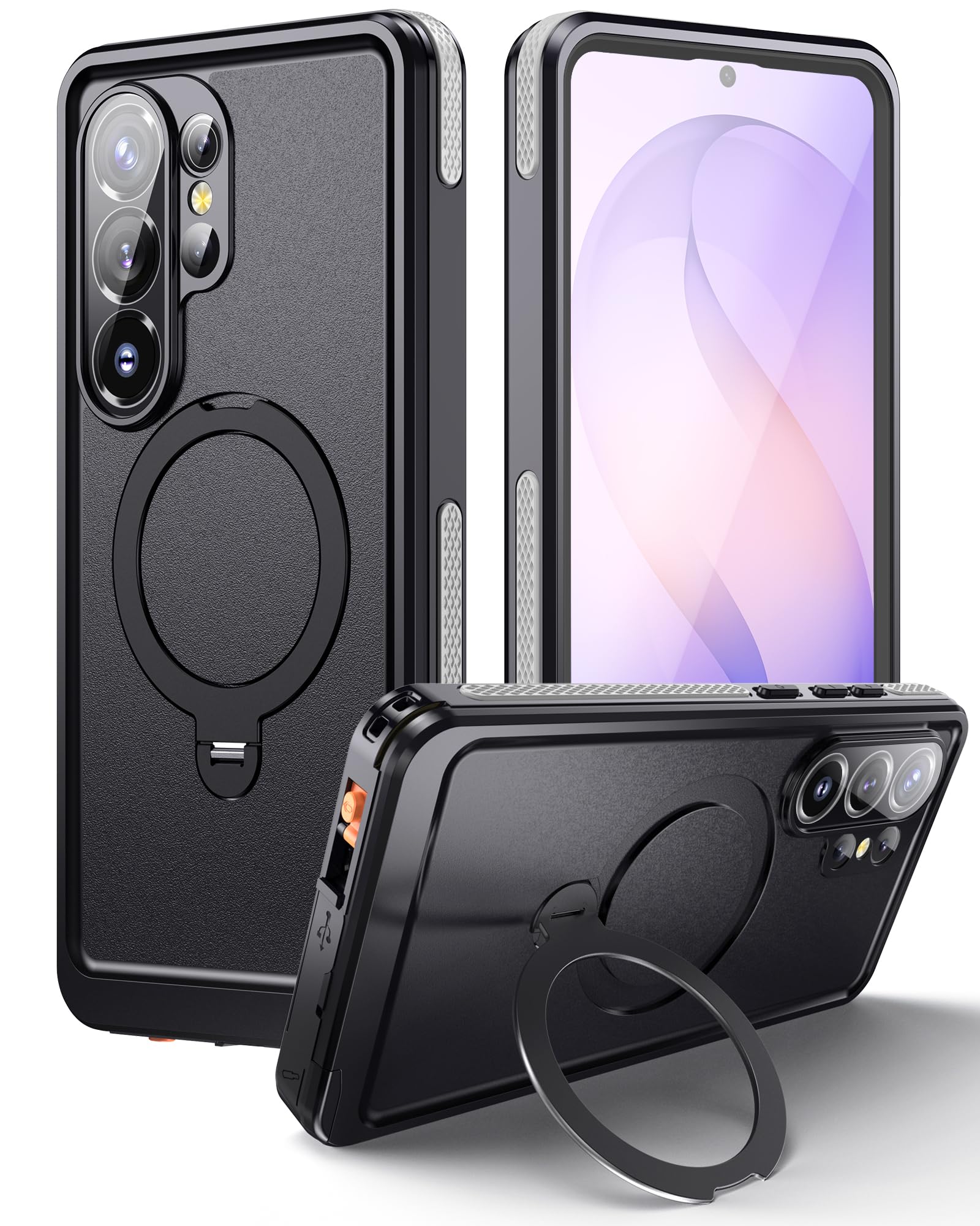 WIFORT for Samsung Galaxy S26 Ultra Waterproof Case, Built-in 360 Kickstand/Screen Protector/Fit for Magsafe, Heavy Duty Military Rugged Full Water Proof Case with Magnetic Ring Stand, 6.9" Black
