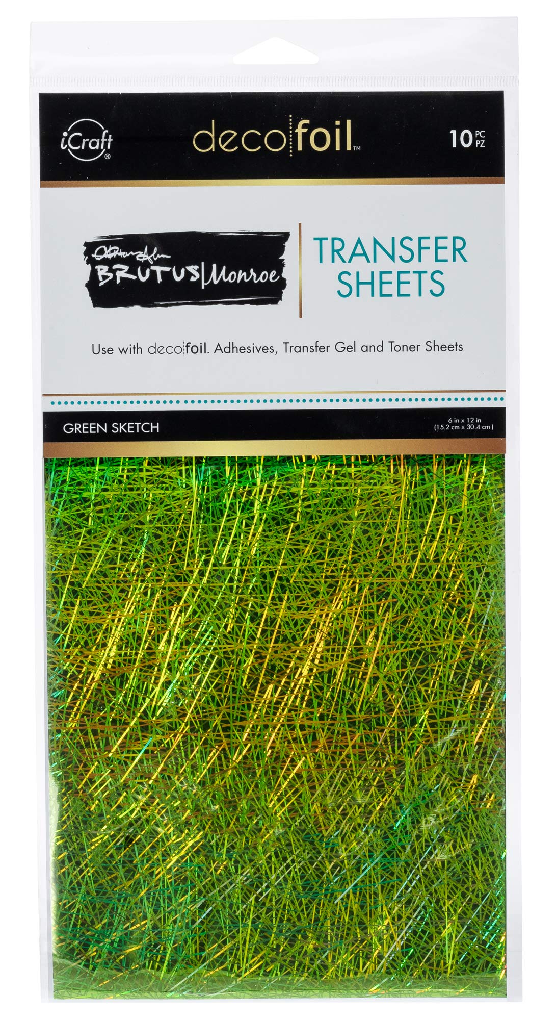 iCraftDeco Foil Transfer Sheets by Brutus Monroe, 6" x 12", 10 Sheets per Pack, Green Sketch