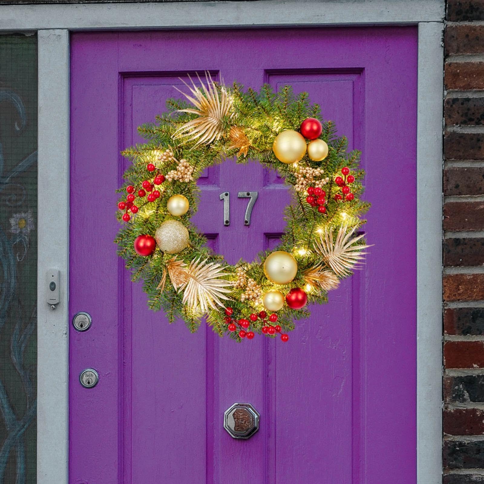 Sharplace Couronne de Noël pour Porte d'entrée, Guirlande saisonnière Lumineuse, Ornement Suspendu de 50cm, décoration de noël pour Patio, Maison, cheminée