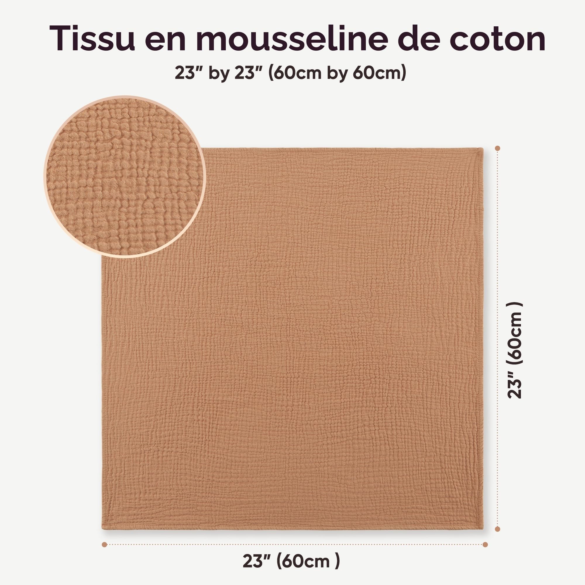 bearmoss Langes Coton BéBé, Absorbant Respirant pour Nouveauné Peau Sensible pour Unisexe Bébé Filles et Garçons Lot 6 de Mousseline de Coton 60x60cm (Marron)
