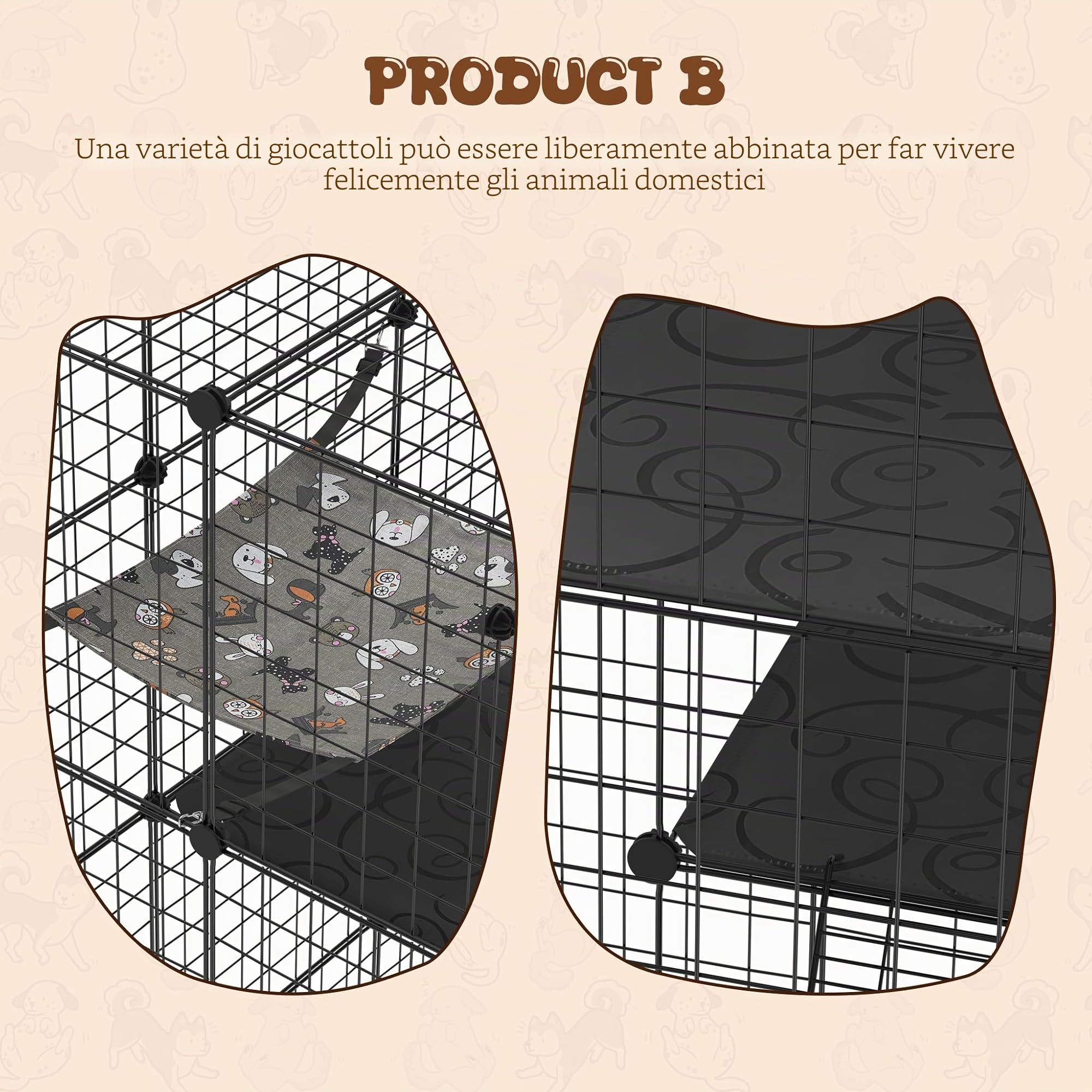 ACXIN Gabbia per gatti a 4 livelli con sistema a incastro fai da te, recinto per gatti con amaca rimovibile, 2 scale e 2 porte, beccuccio per gatti e piccoli animali