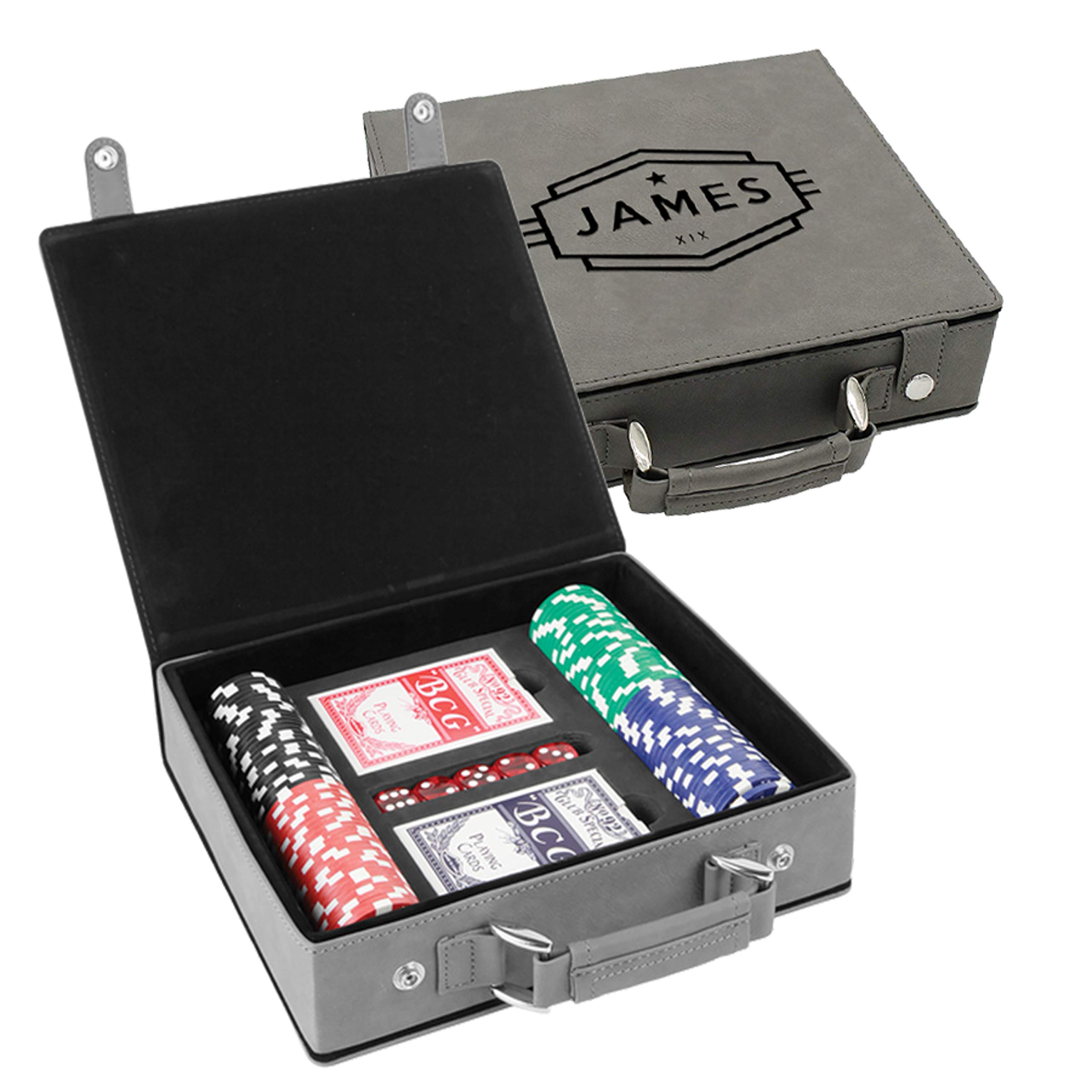 Sofia's Findings Personalized Leatherette Poker Chip Set | Cadet (Grey)