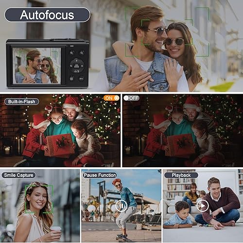 Miniatura 6 de Cámara digital 5K 80MP con zoom digital y flash de 18X, cámara de video de doble pantalla para YouTube con tarjeta TF de 32 GB y 2 baterías, cámara