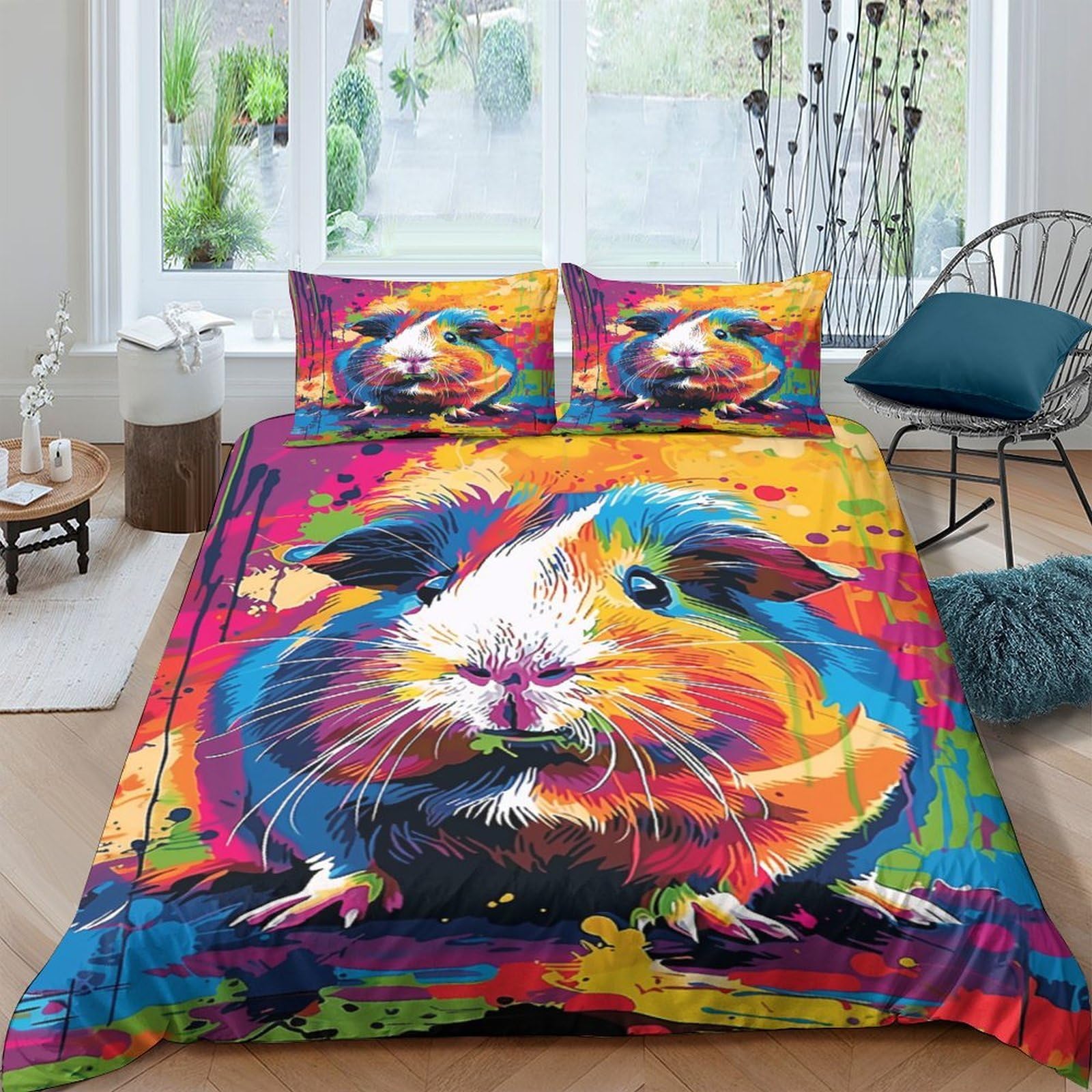 UNRXJZLVM Colourful Guinea Pig Bedding Set 3D Microfiber Teen Room