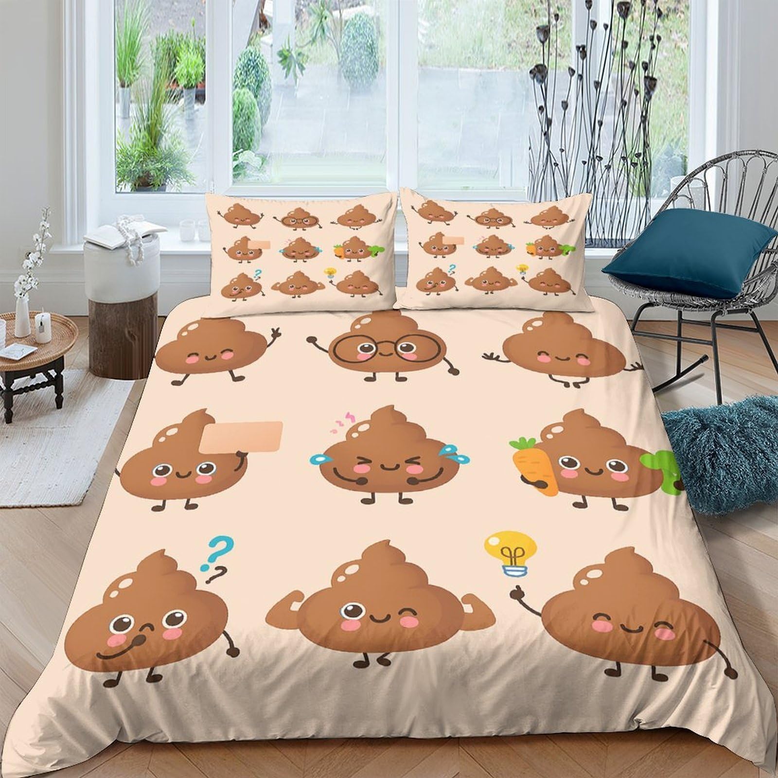 Ctjqhvkz Style-2 3D Printed Funny Cartoon Poop Fitted Sheet Microfiber Soft Breathable Emoji Bed Cover For Bedroom Guestroom Mattress Decor Single（135X200cm）