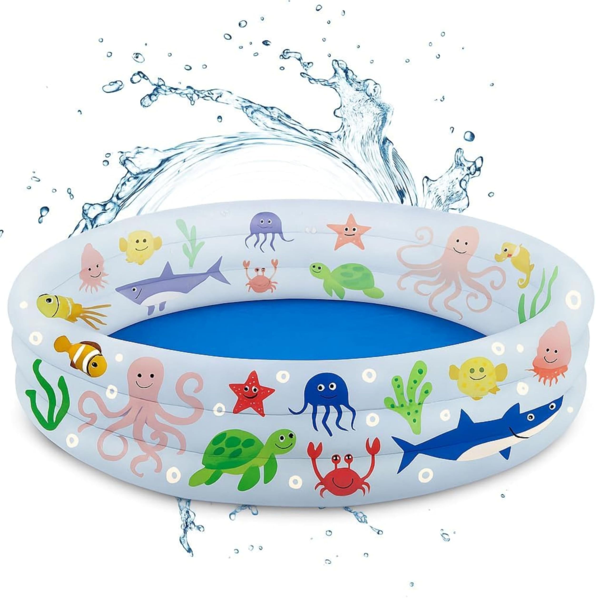 ALAYSTAR 3 Ring Kids Inflatable Paddling Pool 122 x 25cm Soft Floor 3 Ring