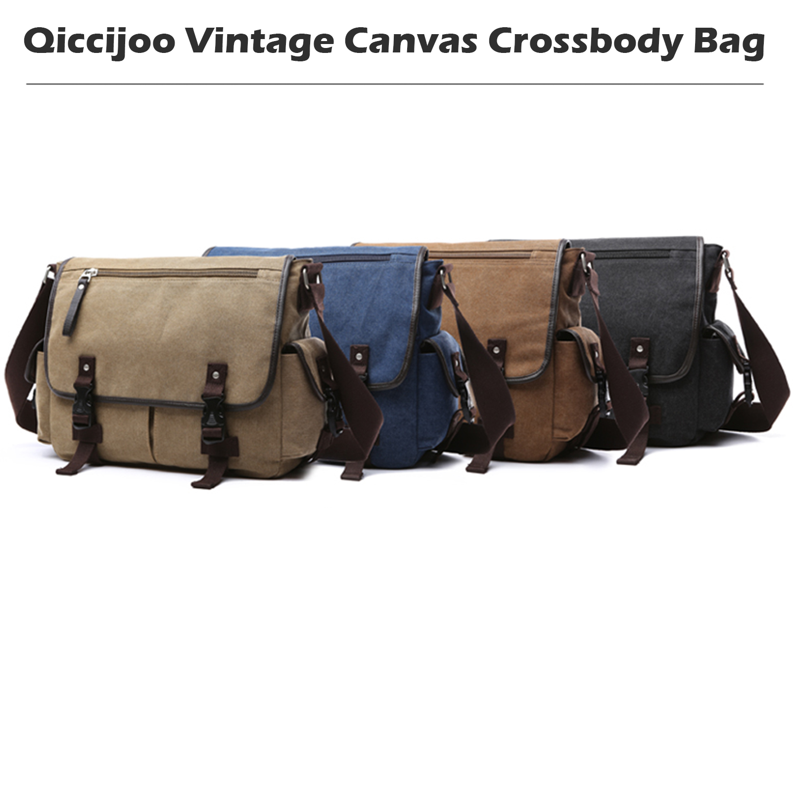 Qiccijoo Vintage Canvas Crossbody Bag Large Messenger Bag for Men