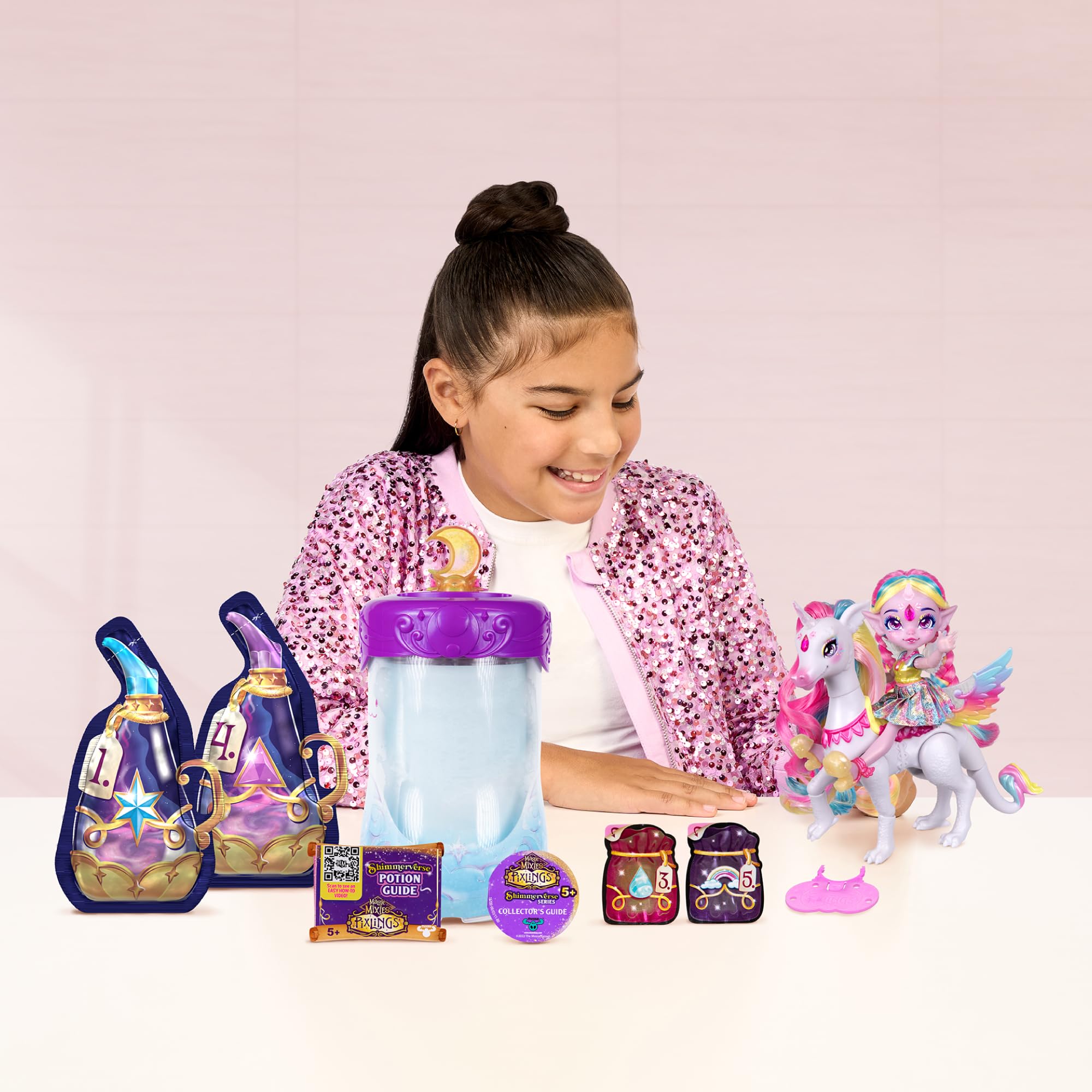 Magic Mixies - Magic Pixlings Doll + Kucyk, paczka z lalką i jej kucykiem, magiczne Unboxing ze specjalnymi zaklęciami, lalka z długimi grzywkami do stylizacji, dzieci 3 lata+, słynna (MG104000)
