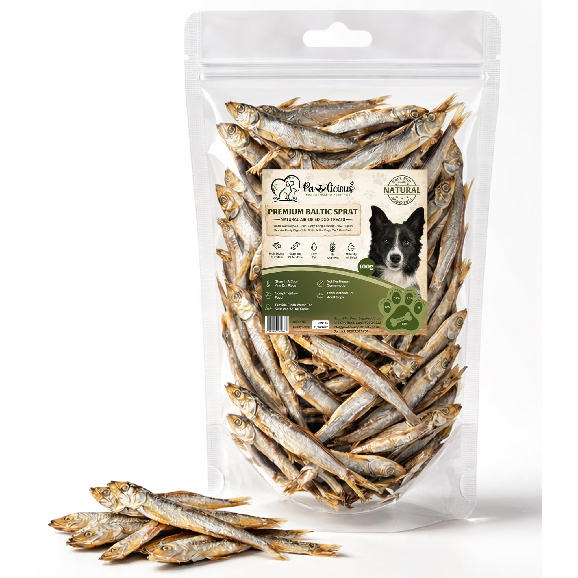 Pawlicious Premium Baltic Sprats Dog Treats & Cat Snacks 100g Natural Air-Dried Fish Treat for Dog Hypoallergenic and Grain Free Raw Pet Food Fish Sprats Suitable for Cat, Kitten, Puppy, 100 grams