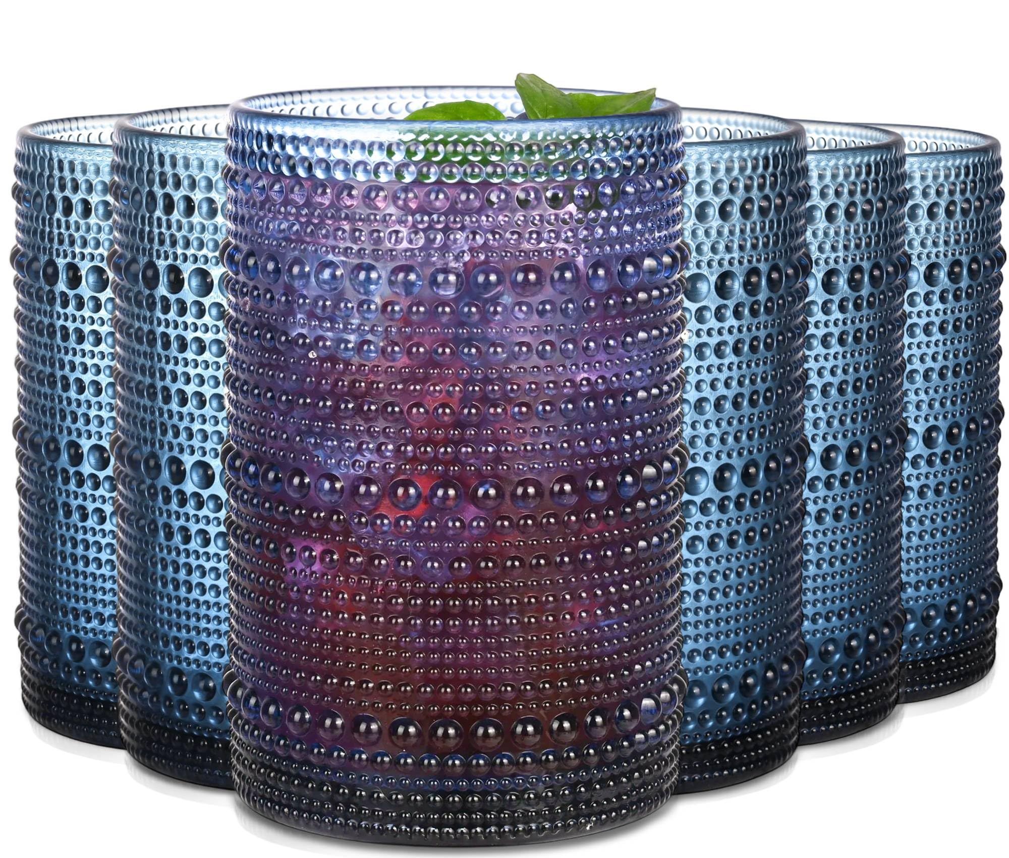Blue Hobnail Drinking Glasses Set of 6