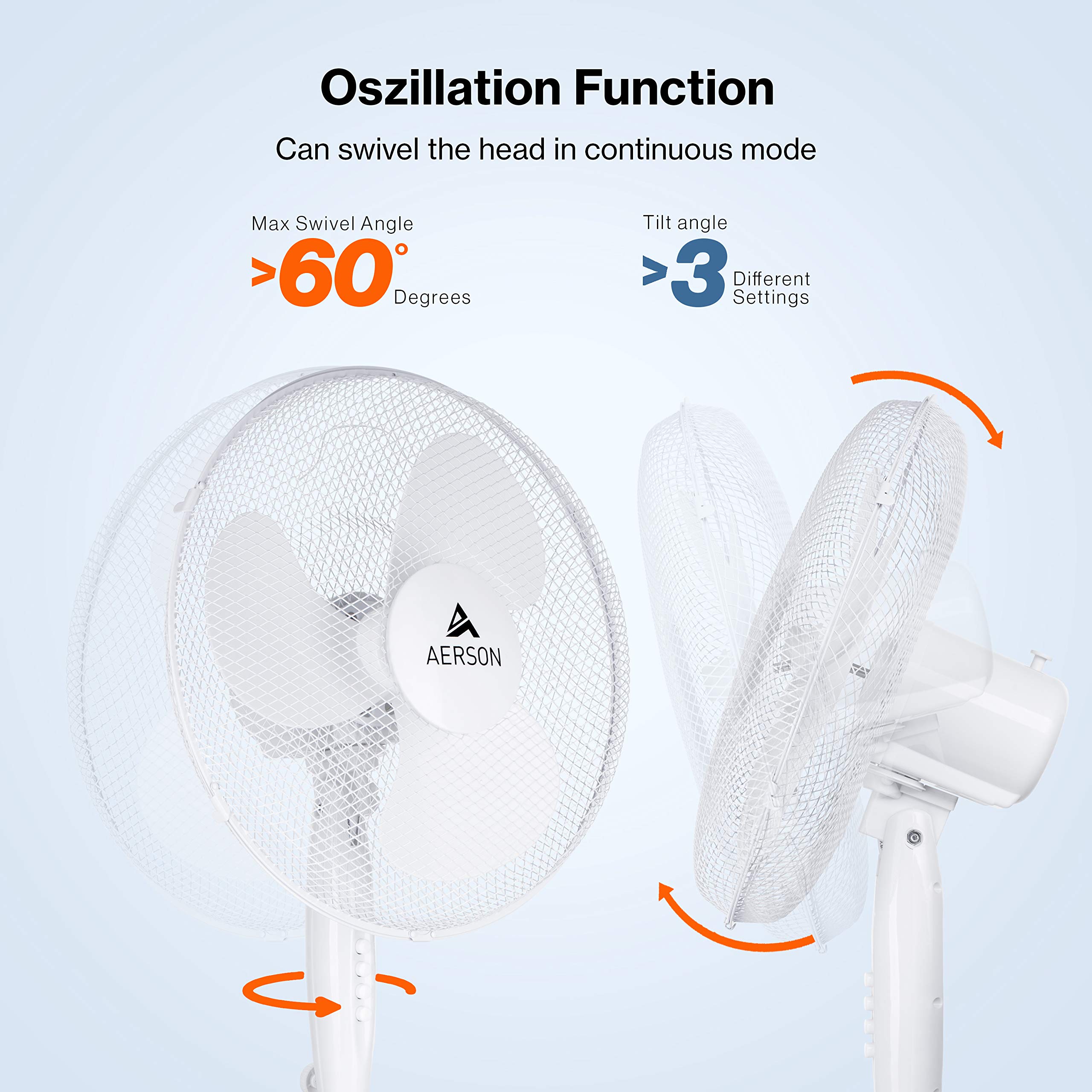 TRESKO AERSON Standventilator 40cm | Ventilator höhenverstellbar bis 120cm