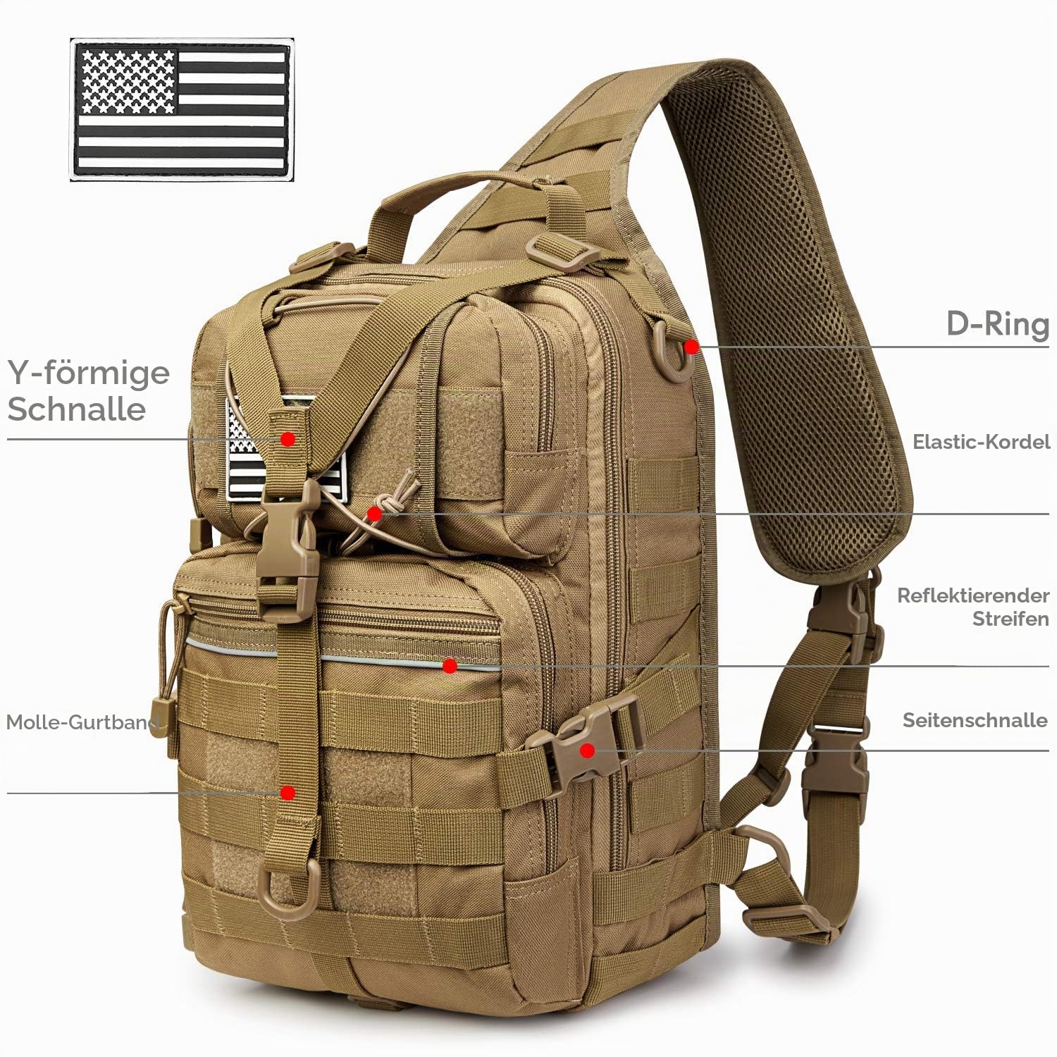 G4Free Tactical Sling Rucksack Groß Militär Schultertasche Umhängetasche für Outdoor Sport Camping Wandern