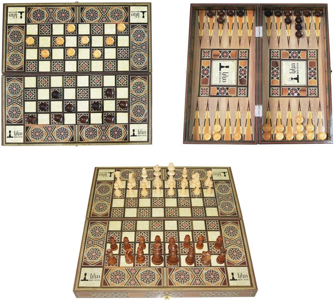 Premium Large 20'' Wooden 3-in-1 Chess, Checkers & Backgammon Game Set