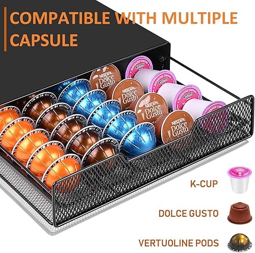 Miniatura 3 de Soporte para cápsulas de café de acero inoxidable, organizador de cápsulas Nespresso compatible con cápsulas Vertuoline, cápsulas K-Cup y Dolce