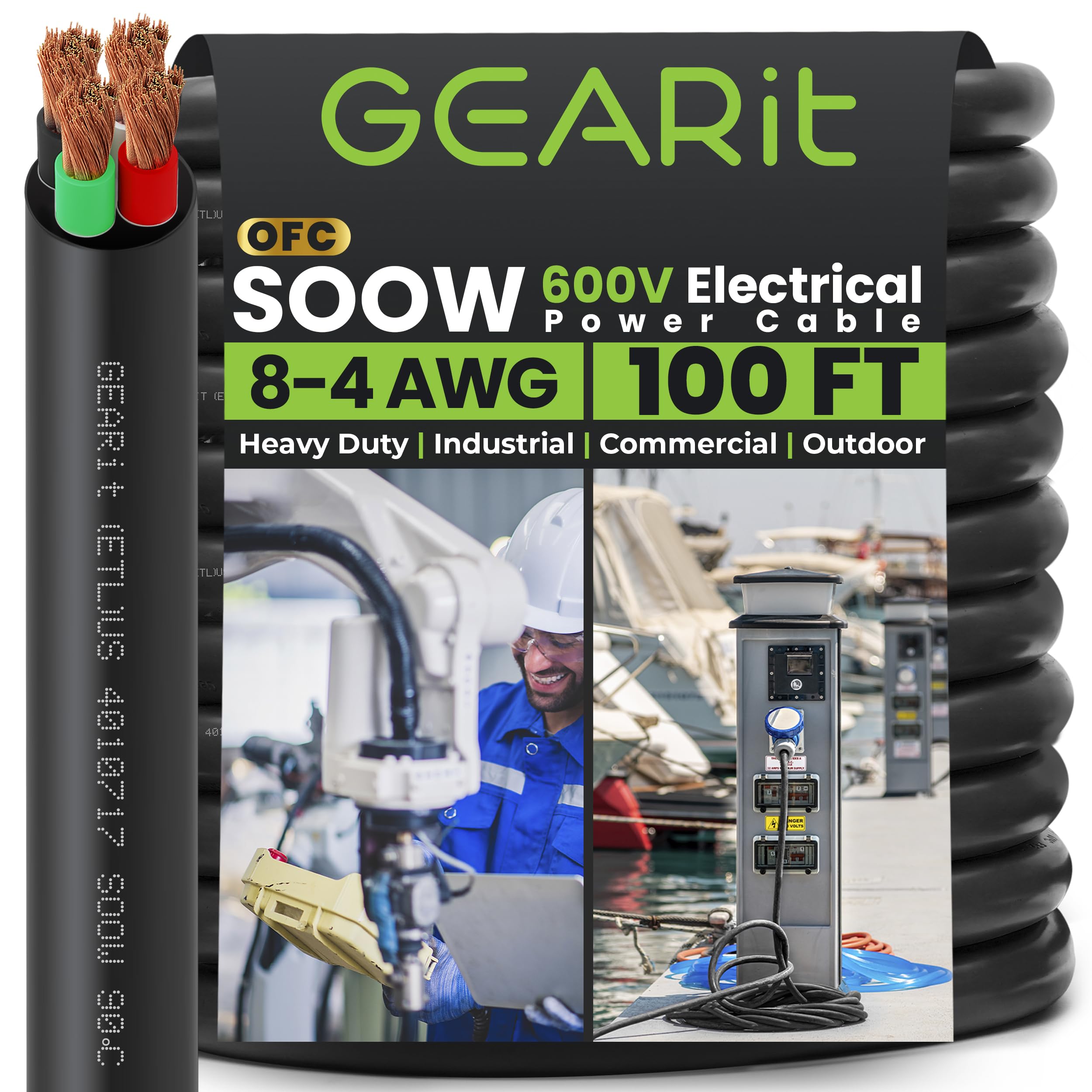 Photo 1 of GEARit 100 ft SOOW Portable Power Cable, 8/4 Gauge for Generator, 600V