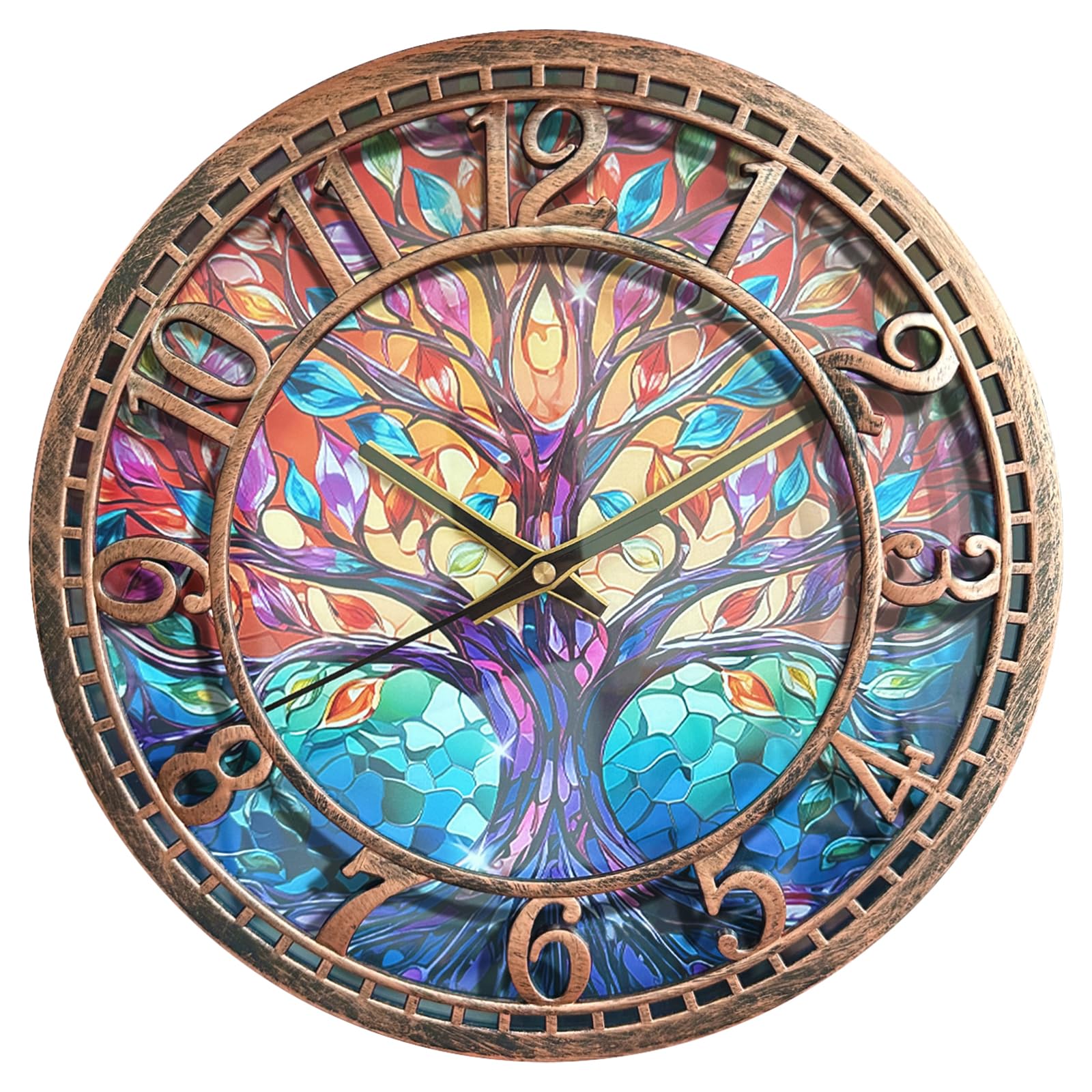 Tree of Life Wall Clock 12inch Silent Movement Non-Ticking Clock Precise Timekeeping Wall Clock Suitable for Living Rooms Bedrooms Offices Ideal for Home Decor Gifts Antique Copper
