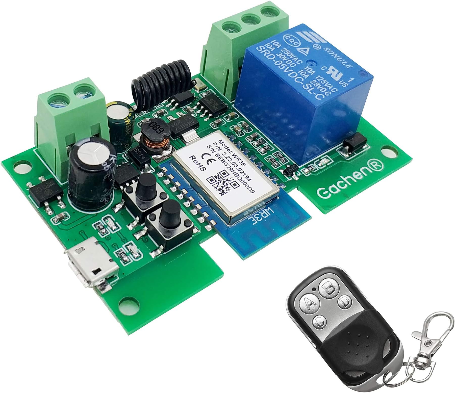 WiFi Wireless Smart Switch Relay Module for Smart Home Remote Control DC 5V/12V, Be Applied to Access Control, Turn on PC, Garage Door, Work with TUYA/Smart Life APPโฆ (ST-DC1+RF Remote)