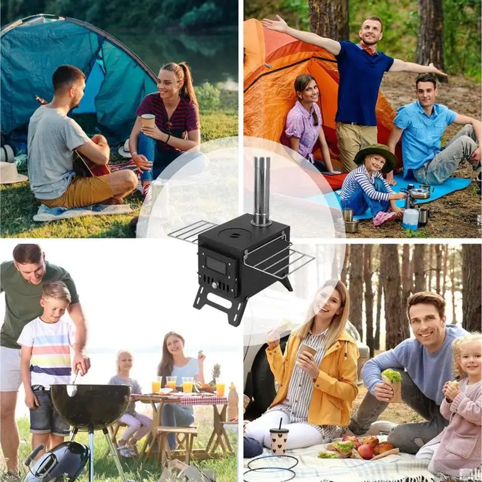 Estufa de leña para tienda de campaña, estufa de leña portátil para tienda de campaña caliente con tubo de chimenea a prueba de viento, estufa de cocina al aire libre para acampar, cazar, pescar