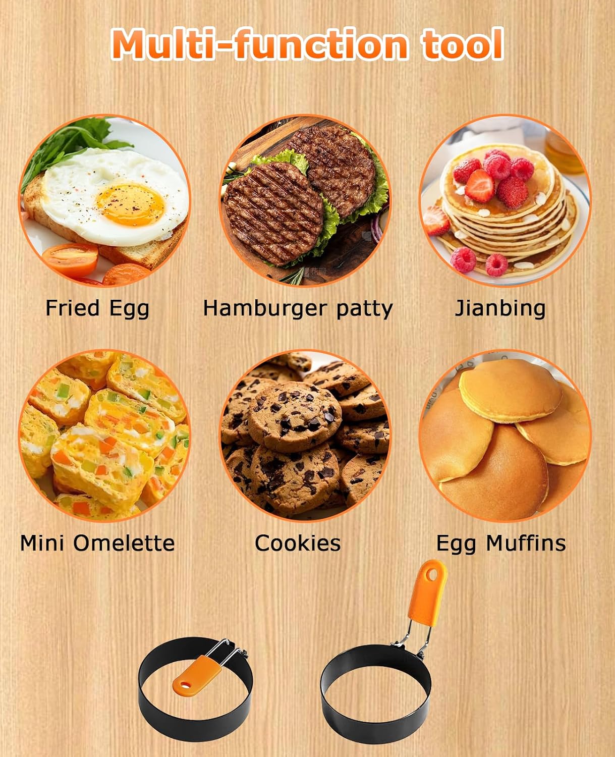 6 PCS Egg Rings 3.5 Inch, Egg Ring Mold for Cooking Frying with Oil Brush, Blackstone Fried Egg Circles for Breakfast Sandwiches