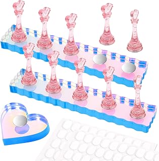 2 Set Nail Stand, Nail Holder for Painting Nail Stand for Press Ons with Double-sided Tape Acrylic Magnetic Fake Nail Holder for Nail Art Home DIY Salon Display Practice Supplies(Pink)