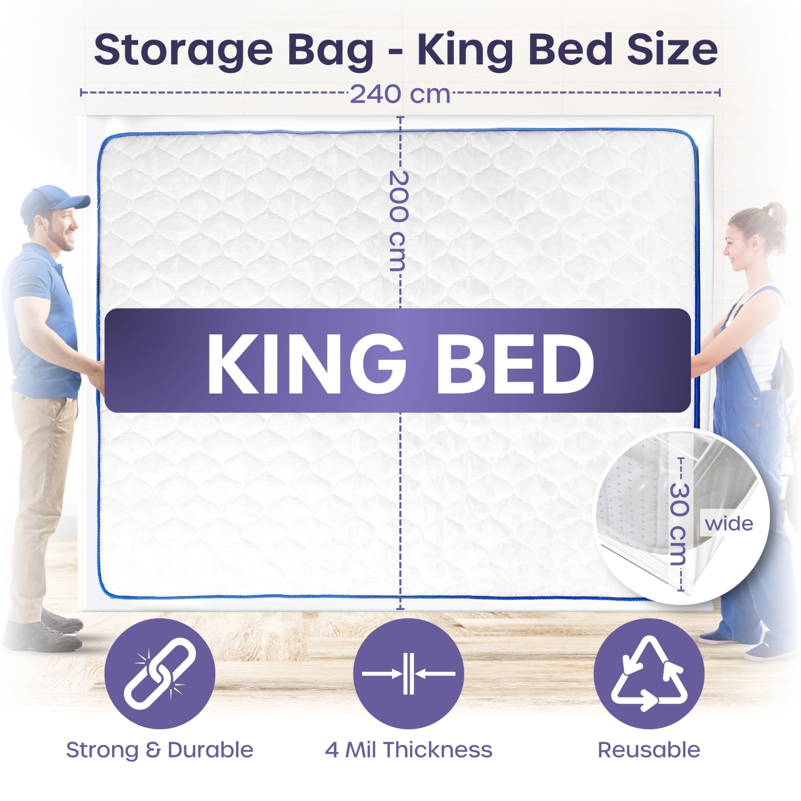ASK Pack Custodia Materasso con Cerniera Ancora - Misure da XS a XXL, impermeabile, antistrappo, materiale ultra resistente fino a 140 micron, ideale per lo traslochi, stoccaggio - 180x200 cm