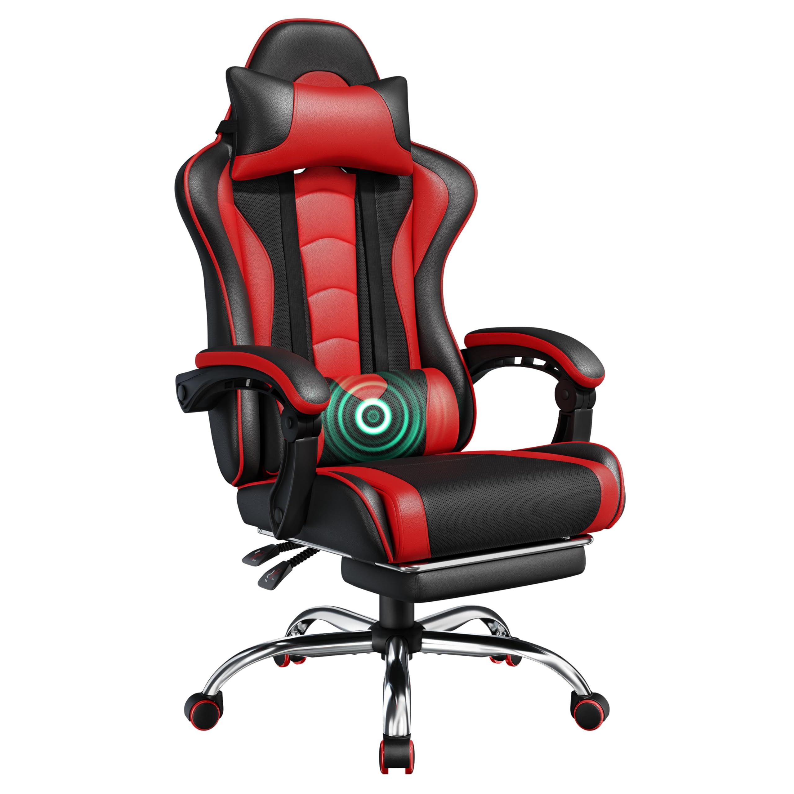 Yaheetech Silla de Oficina Silla Gaming con Reposapies Silla Ergonómica con Ruedas Silla Ordenador Ajustable Silla con Soporte Lumbar Capacidad MAX 136 KG Rojo